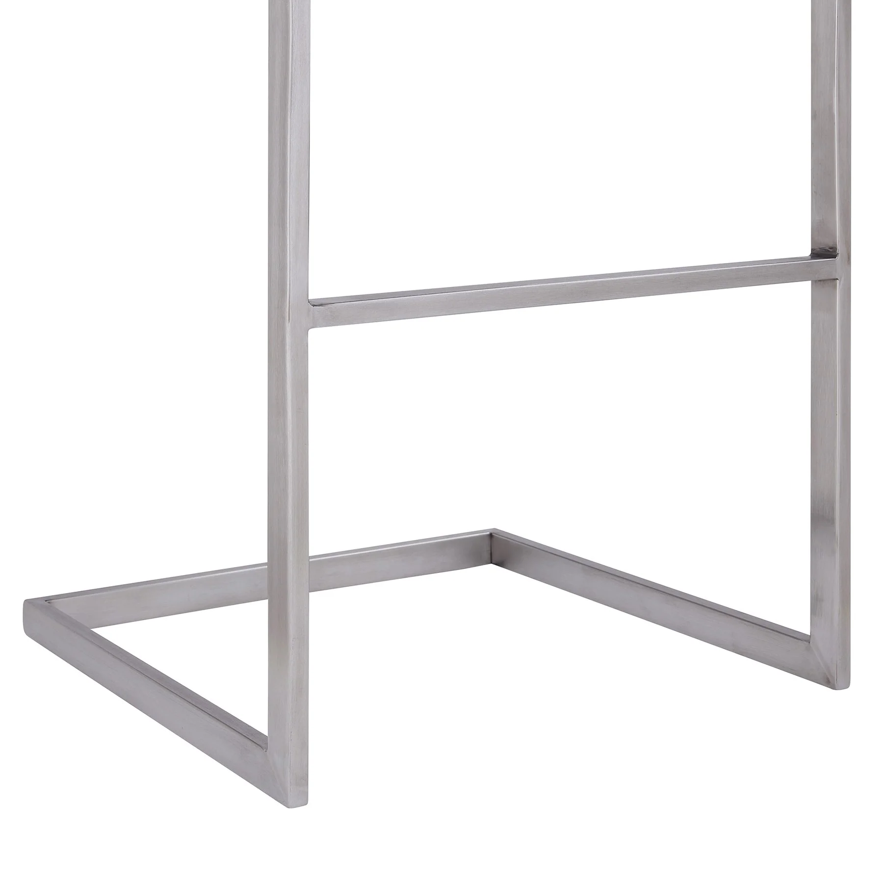 Lucas Contemporary 30" Bar Height Barstool in Brushed Stainless Steel Finish and Gray Faux Leather - Image 6