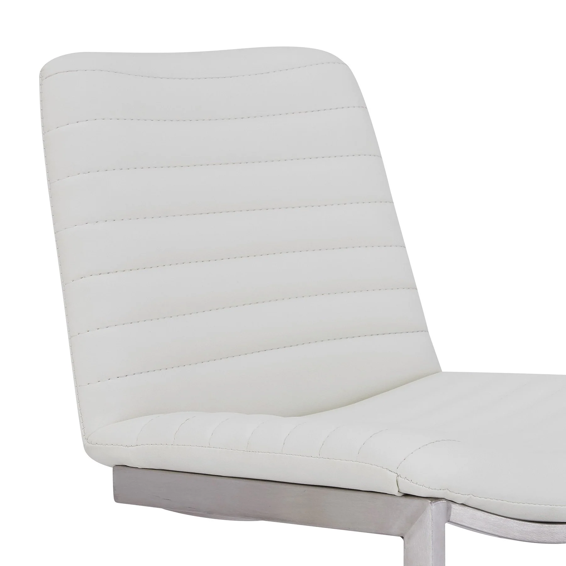 Lucas Contemporary 30" Bar Height Barstool in Brushed Stainless Steel Finish and White Faux Leather - Image 2
