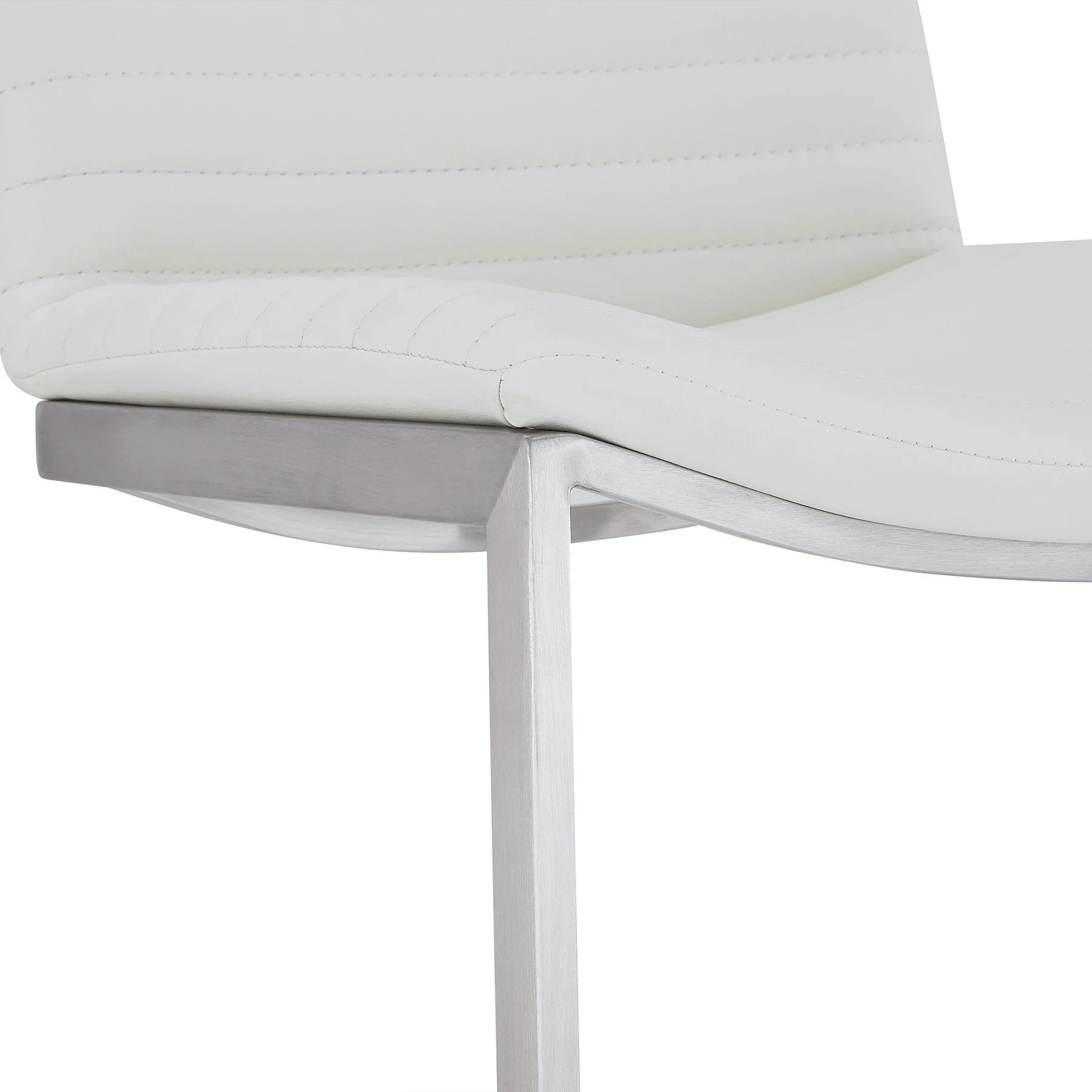 Lucas Contemporary 30" Bar Height Barstool in Brushed Stainless Steel Finish and White Faux Leather - Image 3
