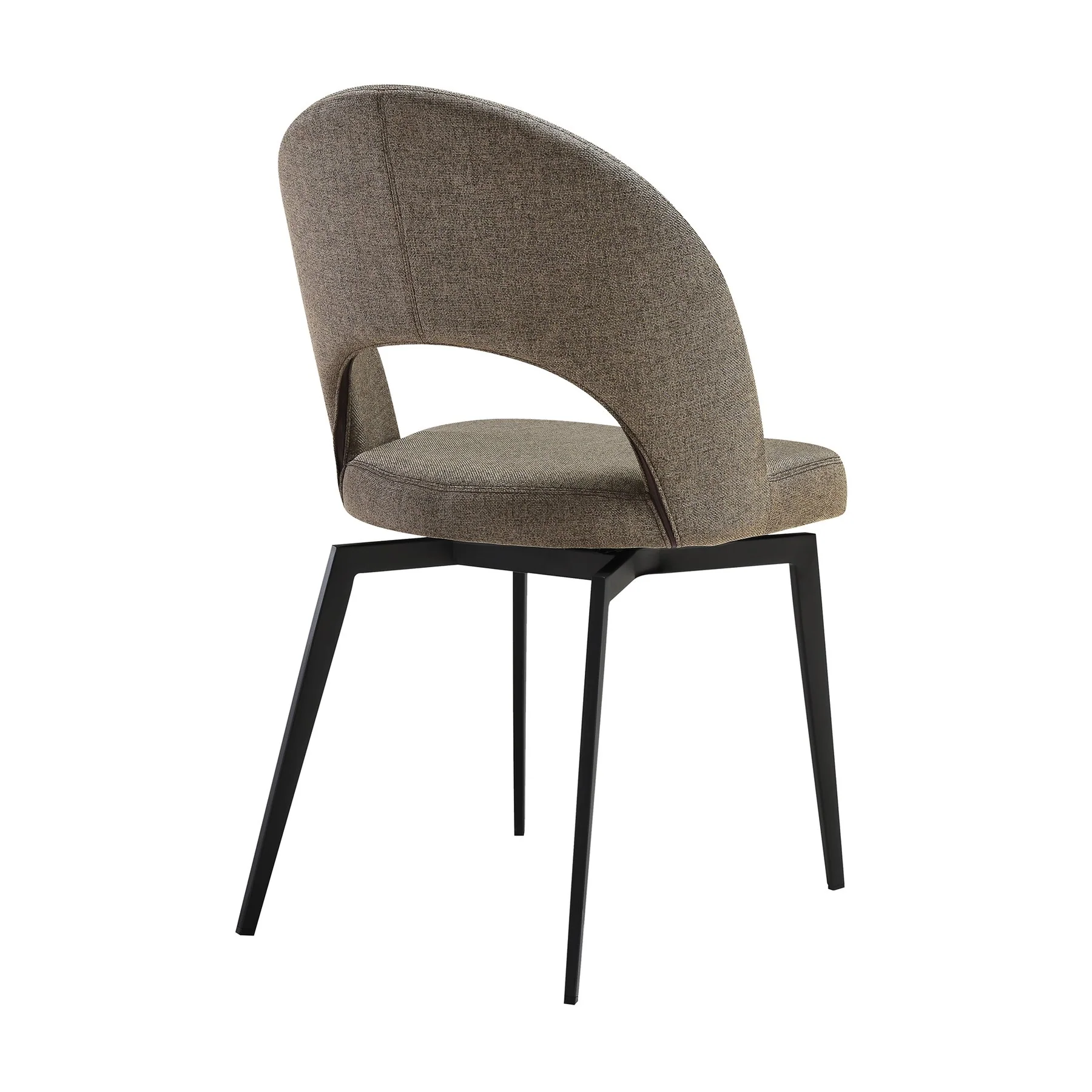 Lucia Swivel Upholstered Dining Chair in Brown Fabric with Black Metal Legs - Set of 2 - Image 4