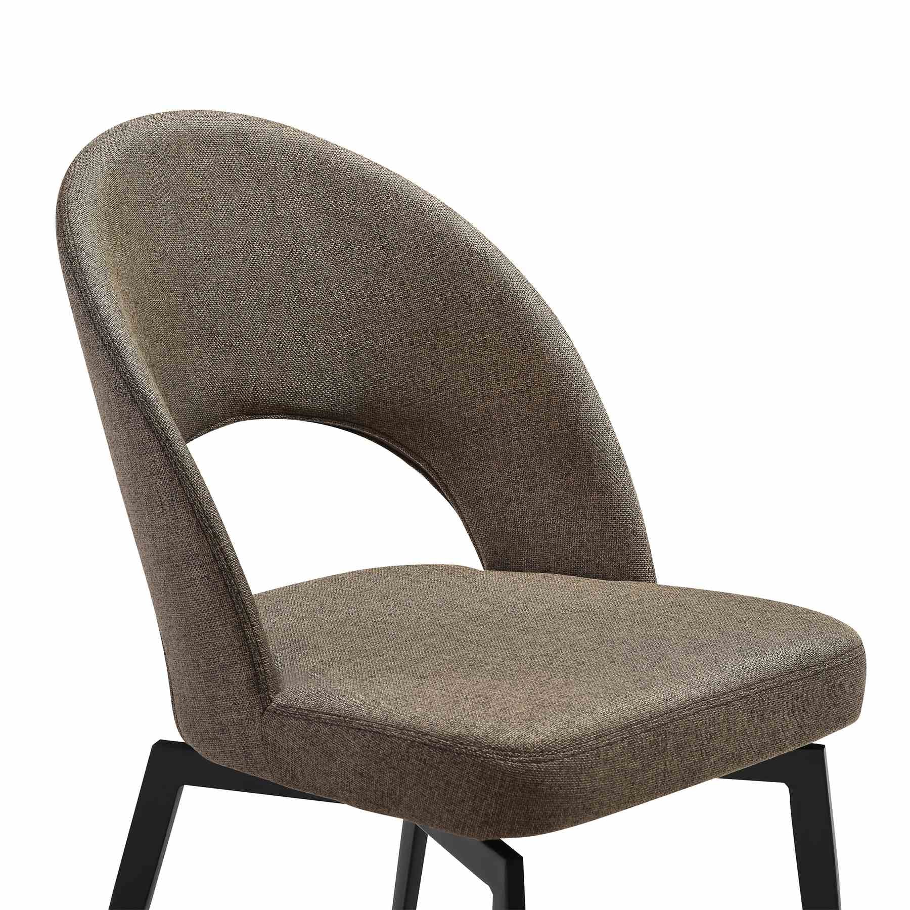 Lucia Swivel Upholstered Dining Chair in Brown Fabric with Black Metal Legs - Set of 2 - Image 5