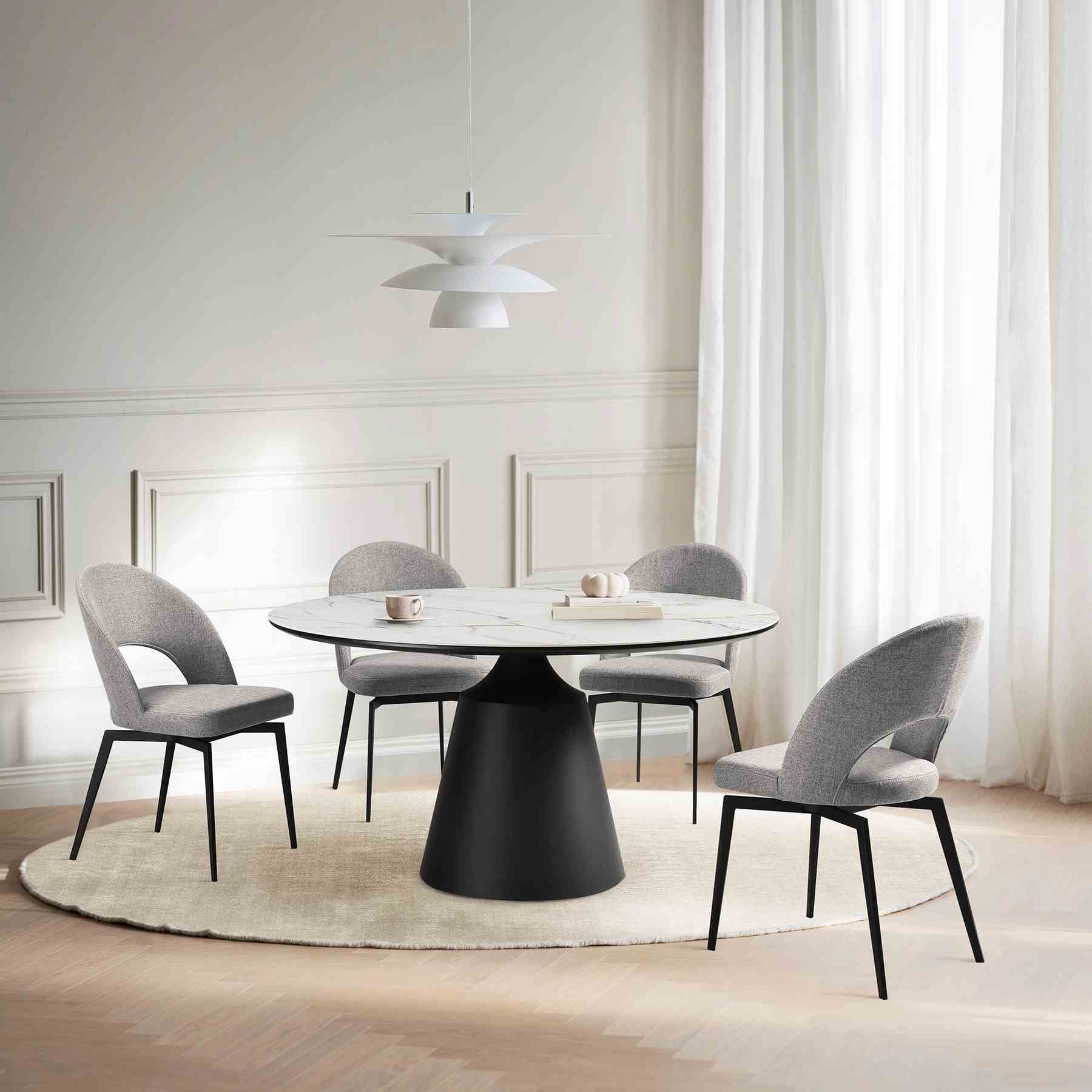 Lucia Swivel Upholstered Dining Chair in Gray Fabric with Black Metal Legs - Set of 2 - Image 11