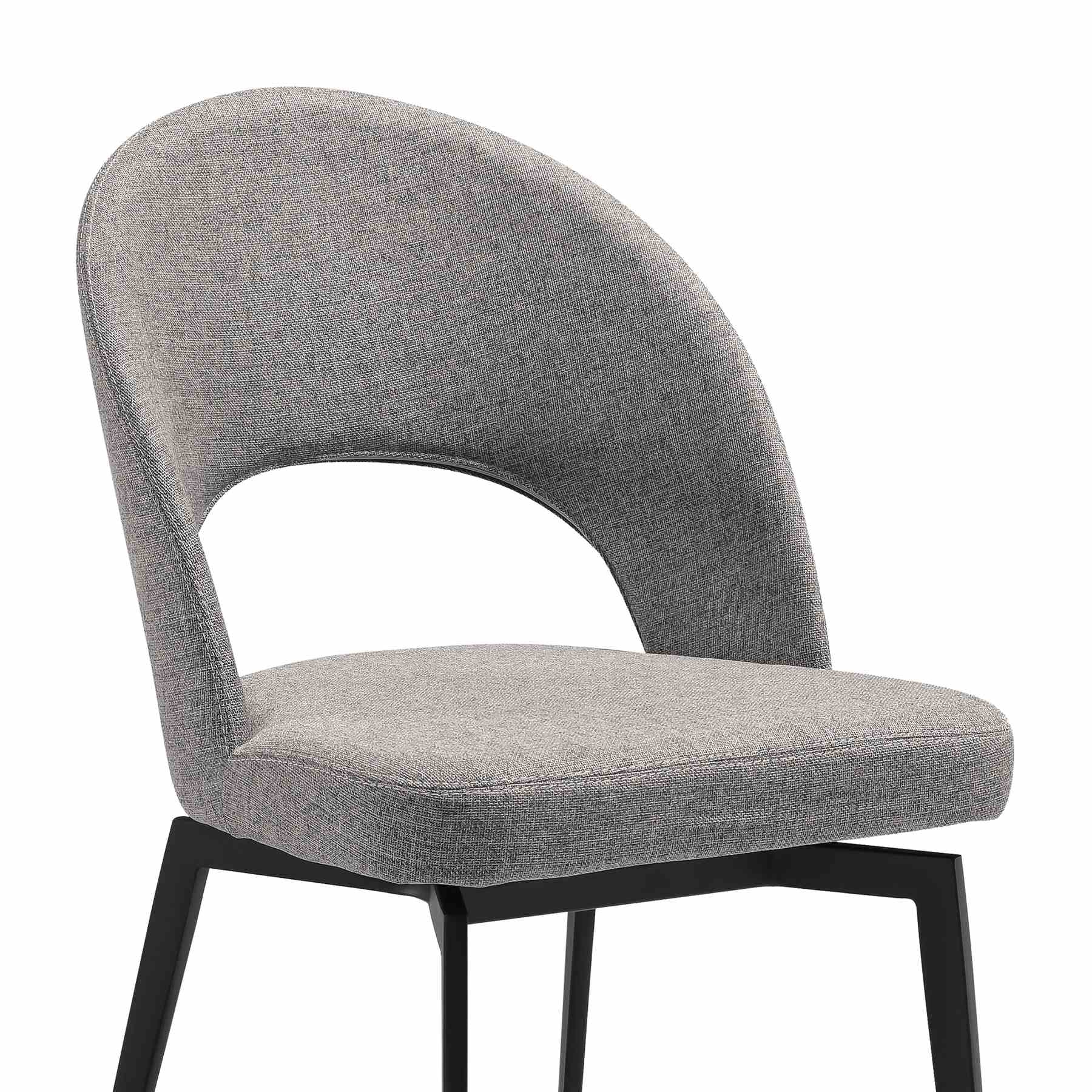 Lucia Swivel Upholstered Dining Chair in Gray Fabric with Black Metal Legs - Set of 2 - Image 5