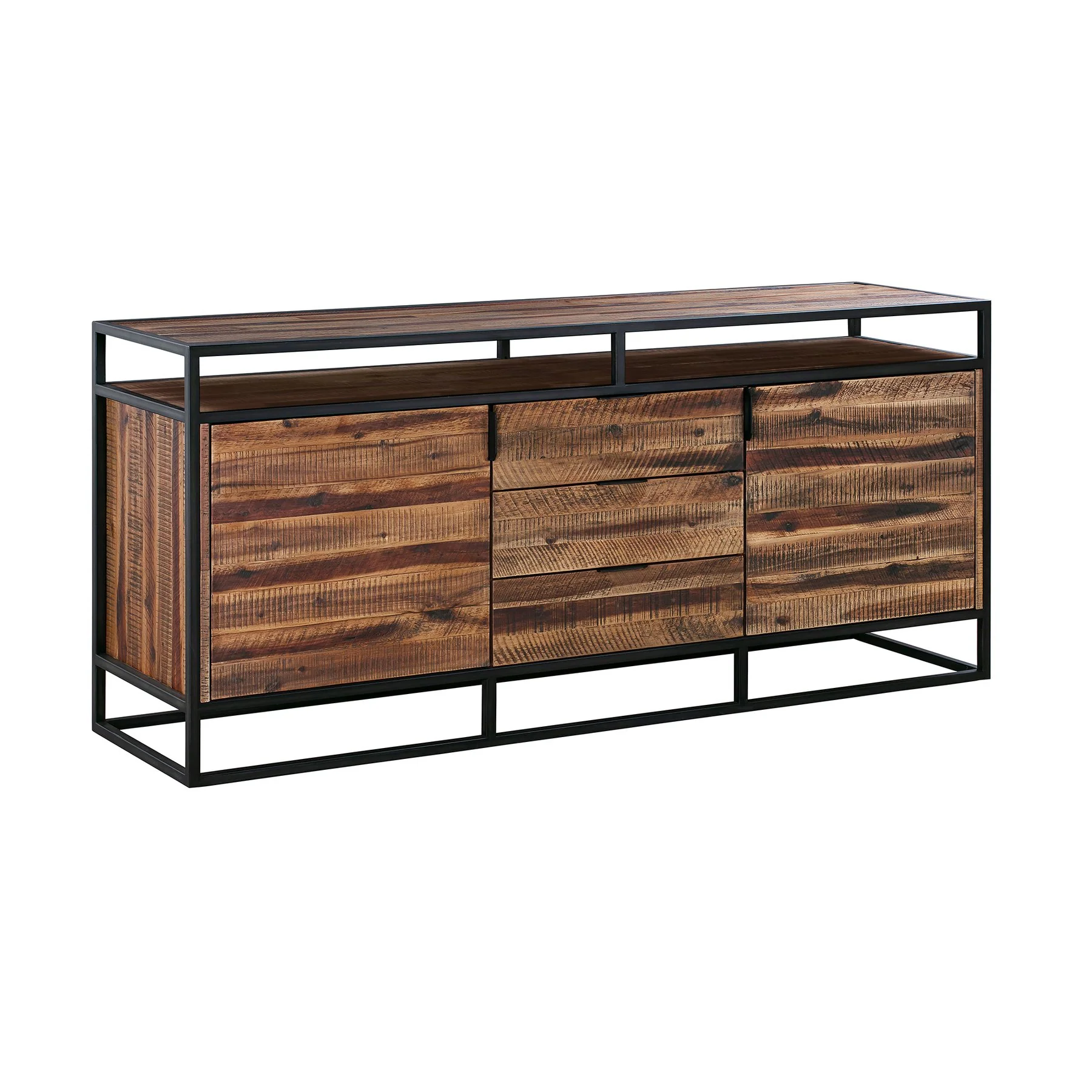 Ludgate 3 Drawer Sideboard Buffet in Acacia and Black Metal - Image 2