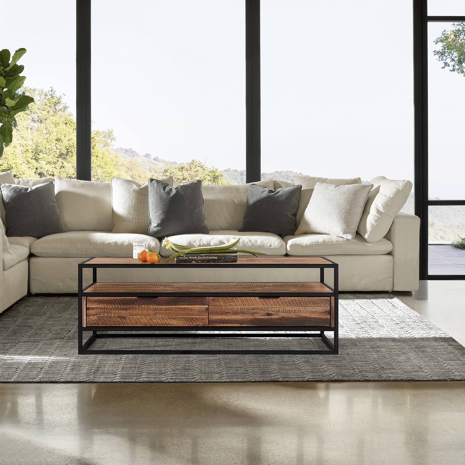 Ludgate Rectangle Coffee Table with Shelf in Acacia and Black Metal - Image 7