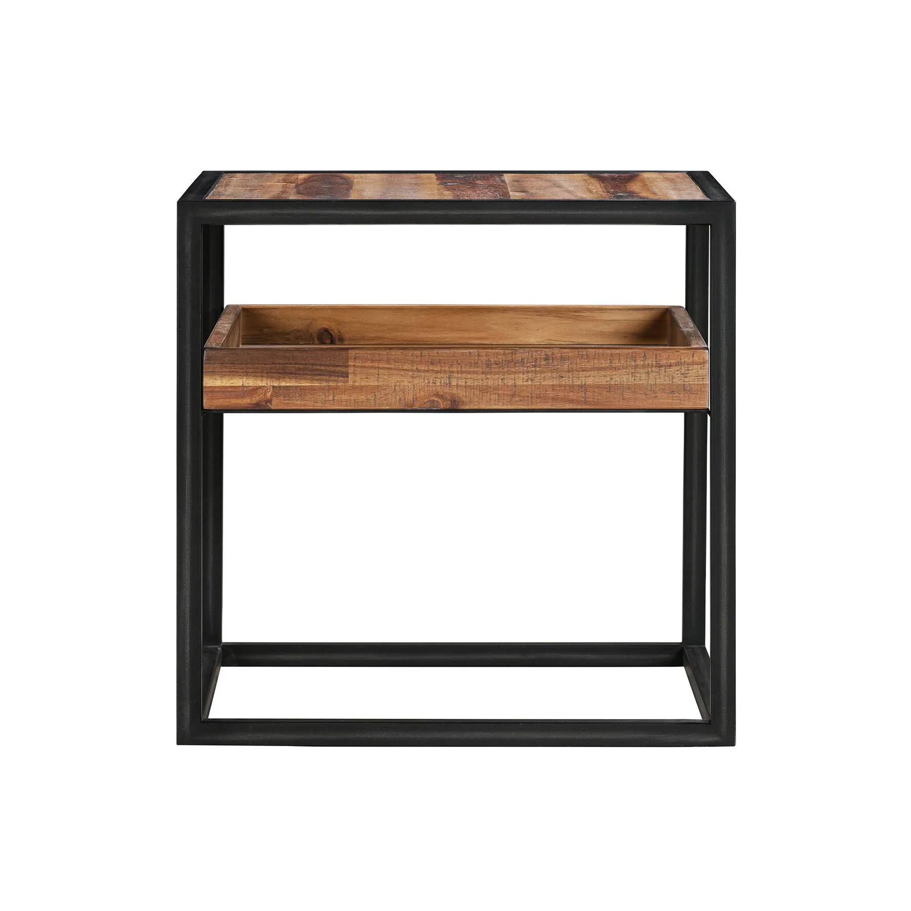 Ludgate Square End Table with Shelf in Acacia and Black Metal - Image 2