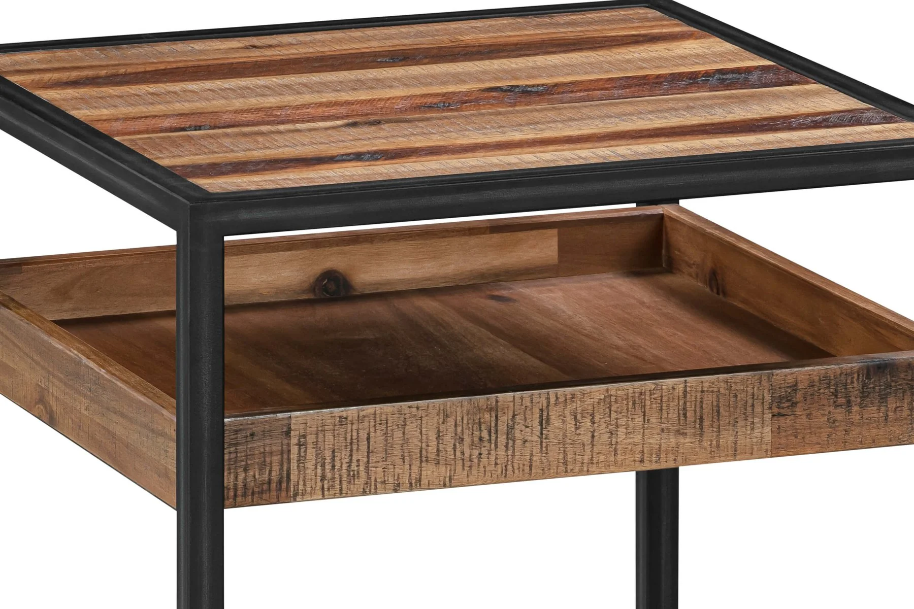 Ludgate Square End Table with Shelf in Acacia and Black Metal - Image 3