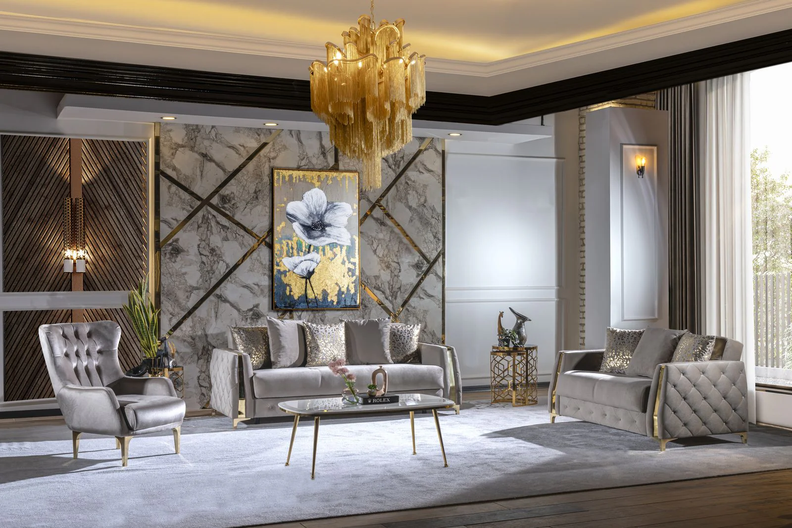 Lust 3 Pc Living Room set Taupe