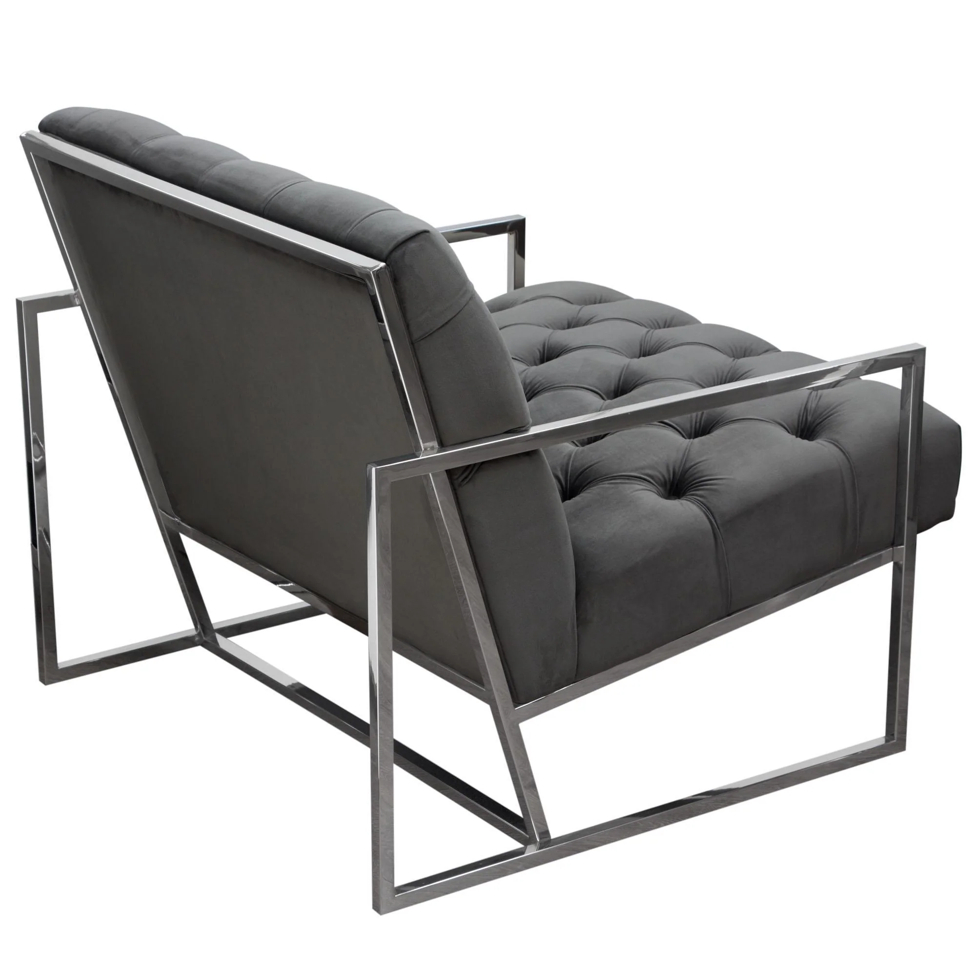 Luxe Accent Chair in Dusk Grey Tufted Velvet Fabric with Polished Stainless Steel Frame by Diamond Sofa - Image 5