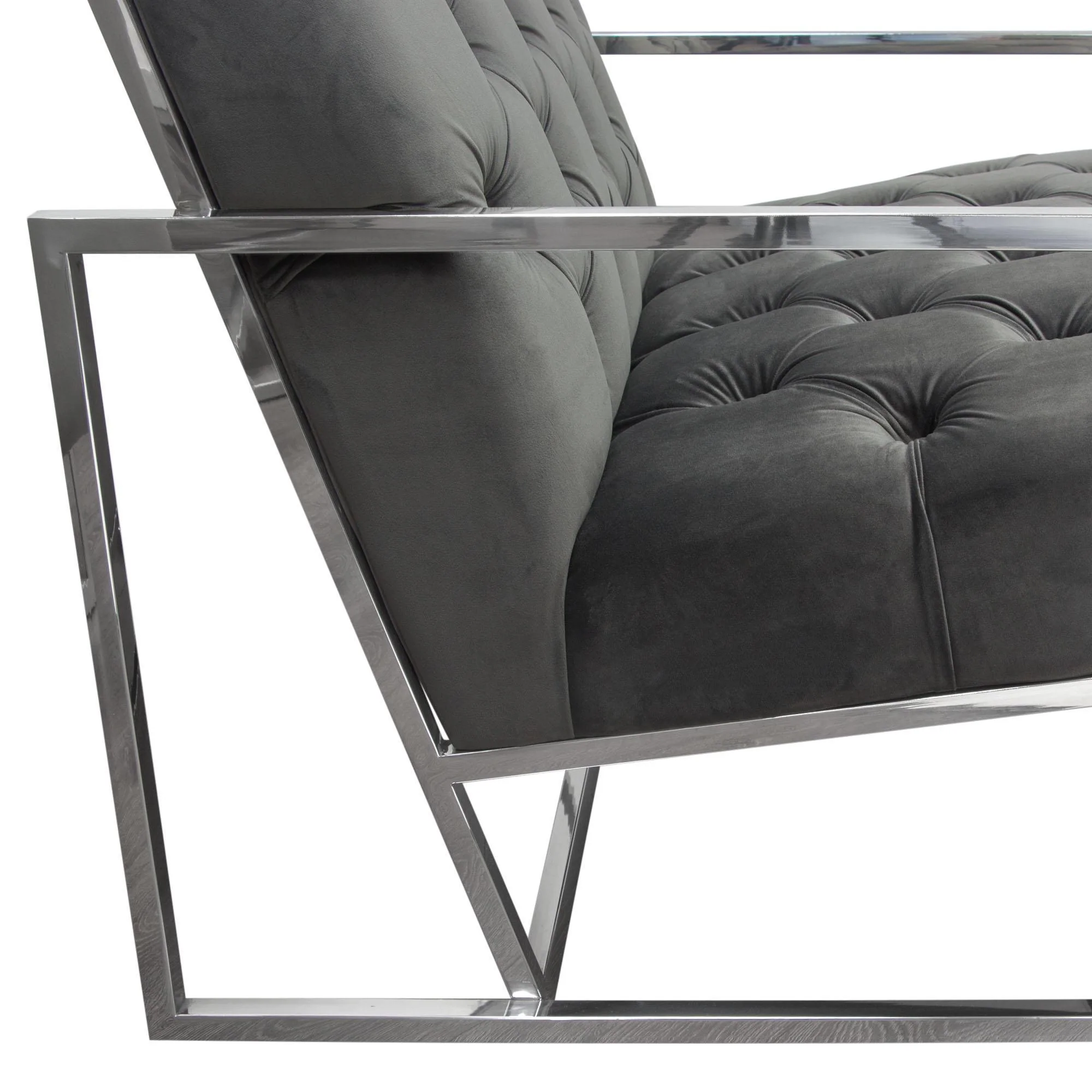 Luxe Accent Chair in Dusk Grey Tufted Velvet Fabric with Polished Stainless Steel Frame by Diamond Sofa - Image 7