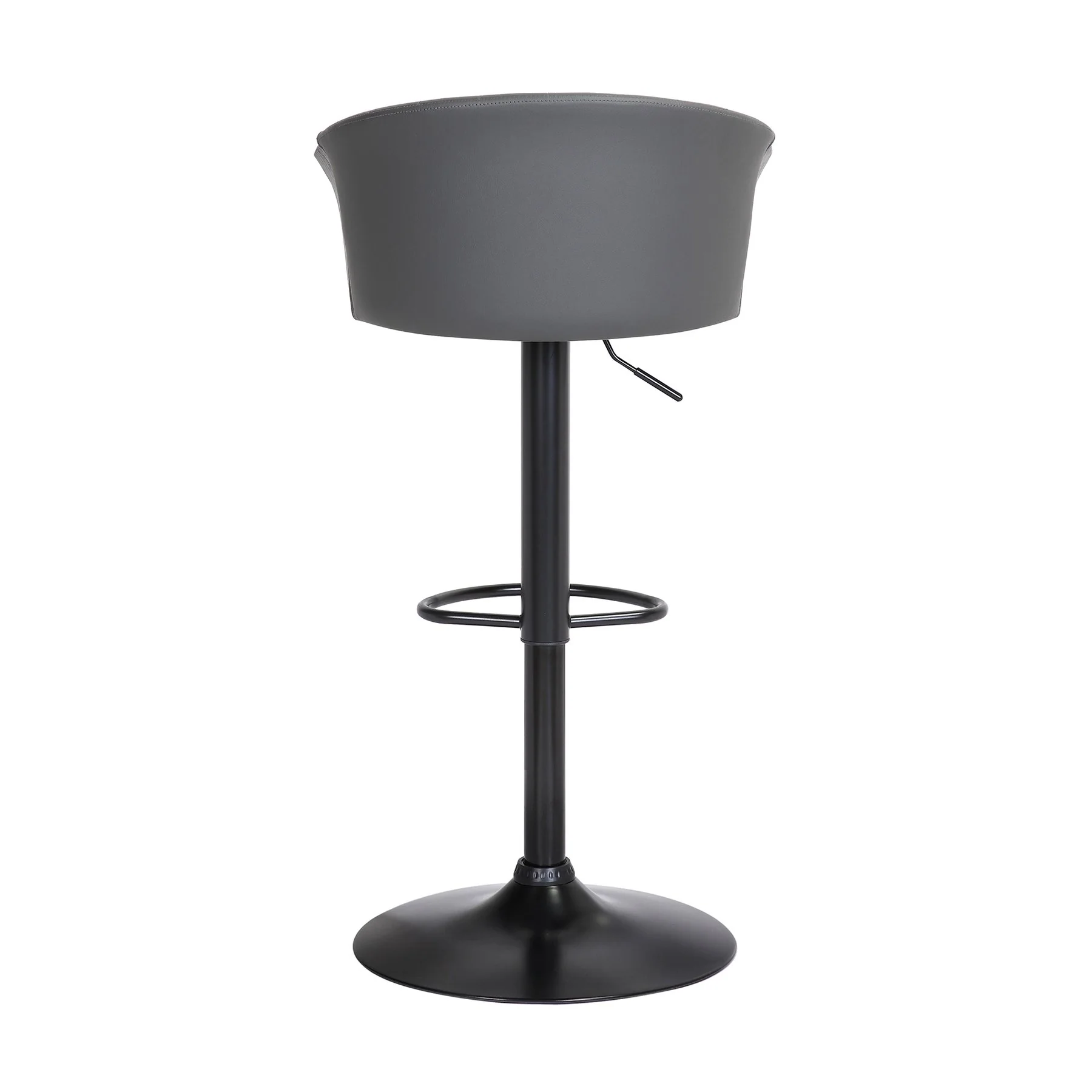 Lydia Adjustable Black Wood Bar Stool in Gray Faux Leather with Black Metal - Image 5