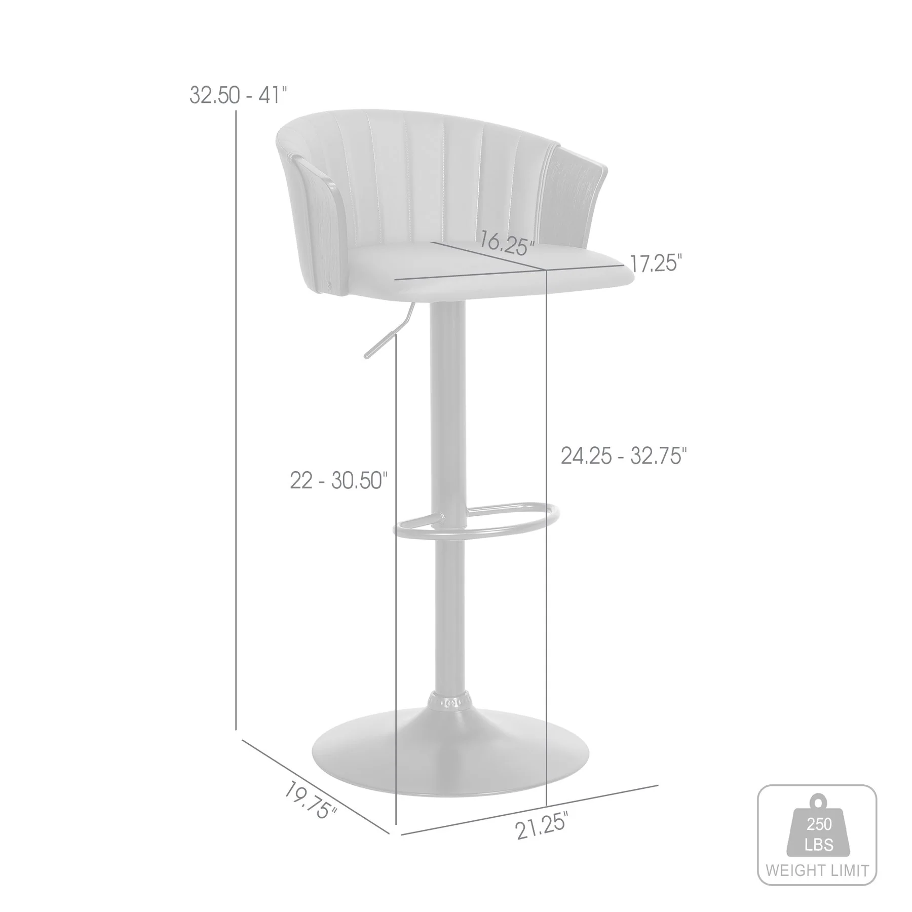 Lydia Adjustable Black Wood Bar Stool in Gray Faux Leather with Black Metal - Image 9