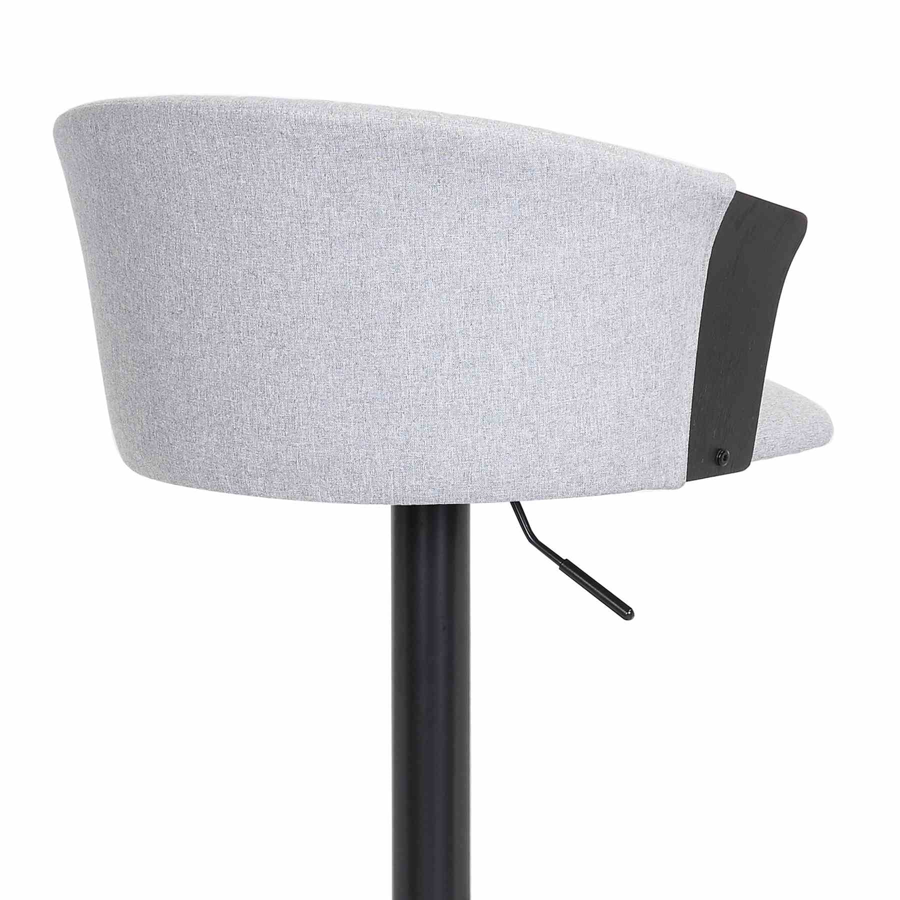 Lydia Adjustable Black Wood Bar Stool in Light Gray Fabric with Black Metal - Image 7
