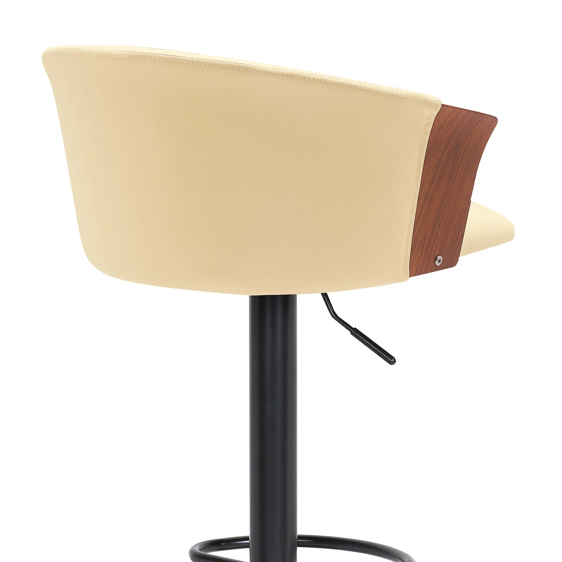 Lydia Adjustable Walnut Wood Bar Stool in Cream Faux Leather with Black Metal - Image 5