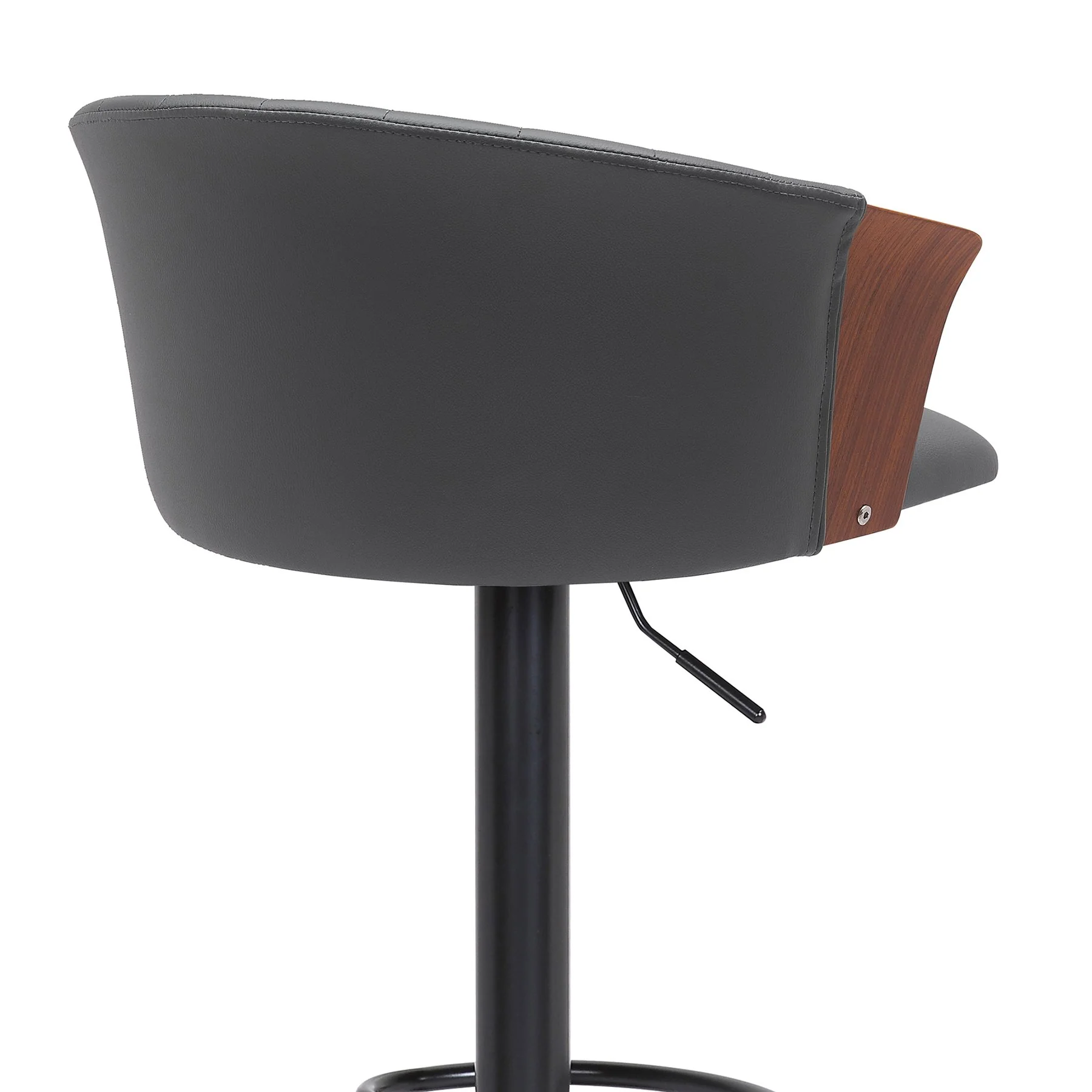 Lydia Adjustable Walnut Wood Bar Stool in Gray Faux Leather with Black Metal - Image 5