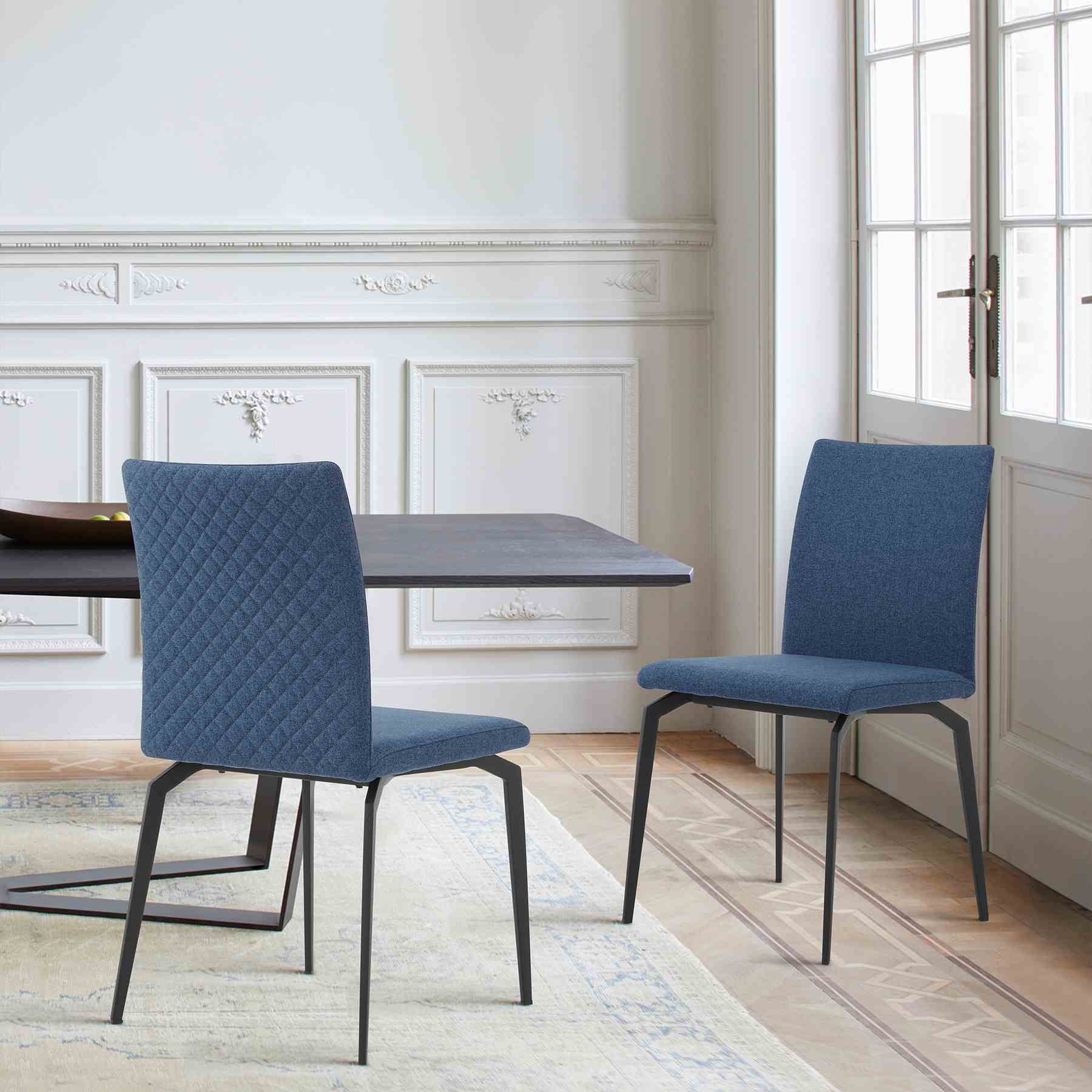 Lyon Blue Fabric and Metal Dining Room Chairs - Set of 2 - Image 7
