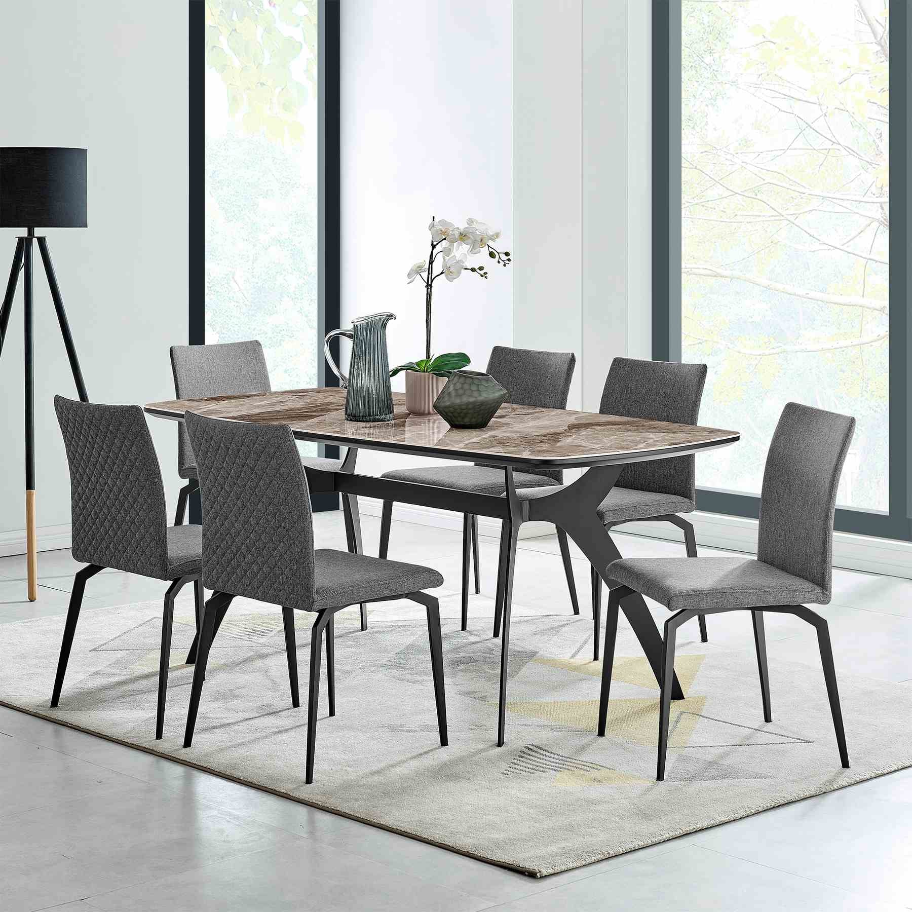 Lyon Gray Fabric and Metal Dining Room Chairs - Set of 2 - Image 8