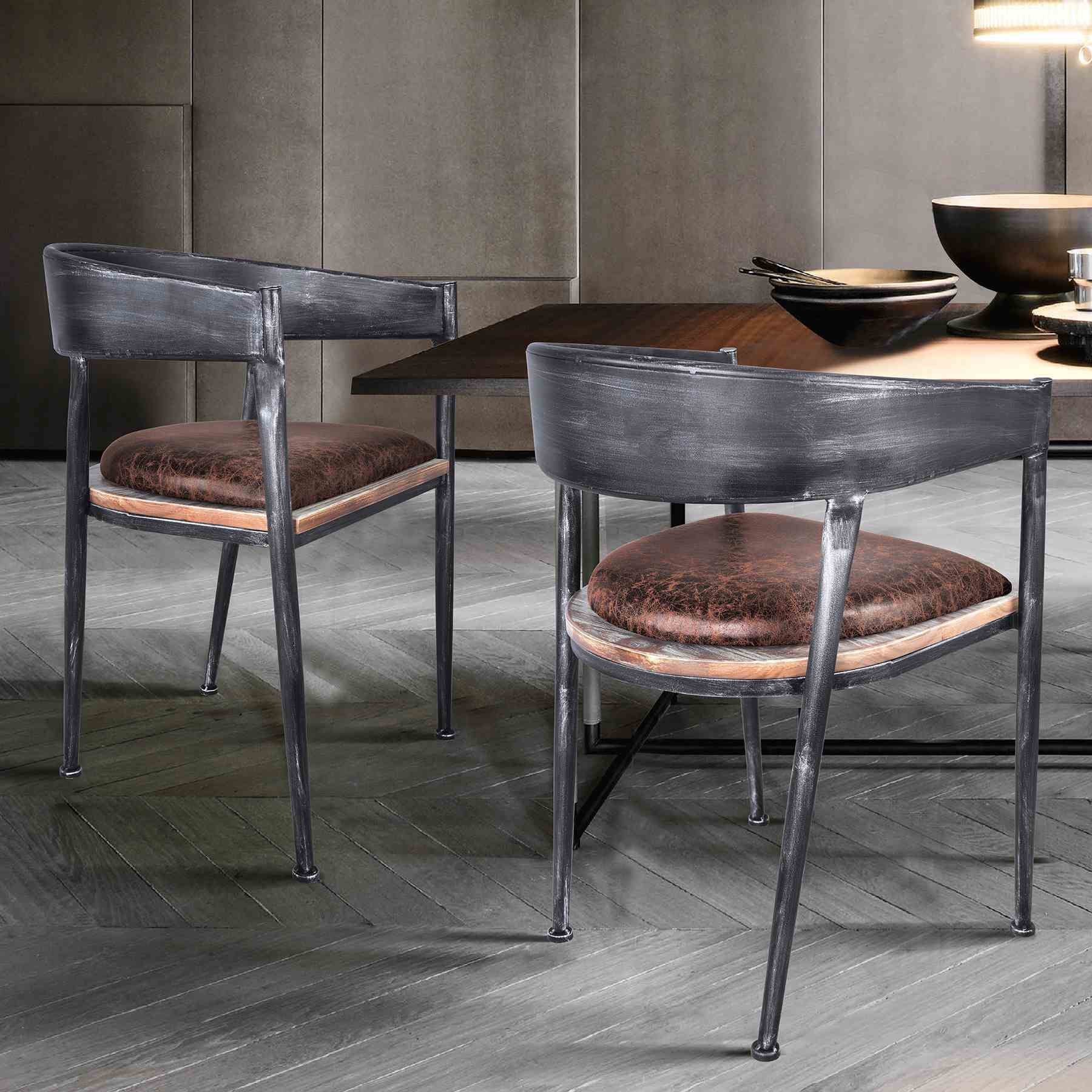 Macey Modern Dining Chair in Industrial Gray and Brown Fabric with Pine Wood - Set of 2 - Image 8