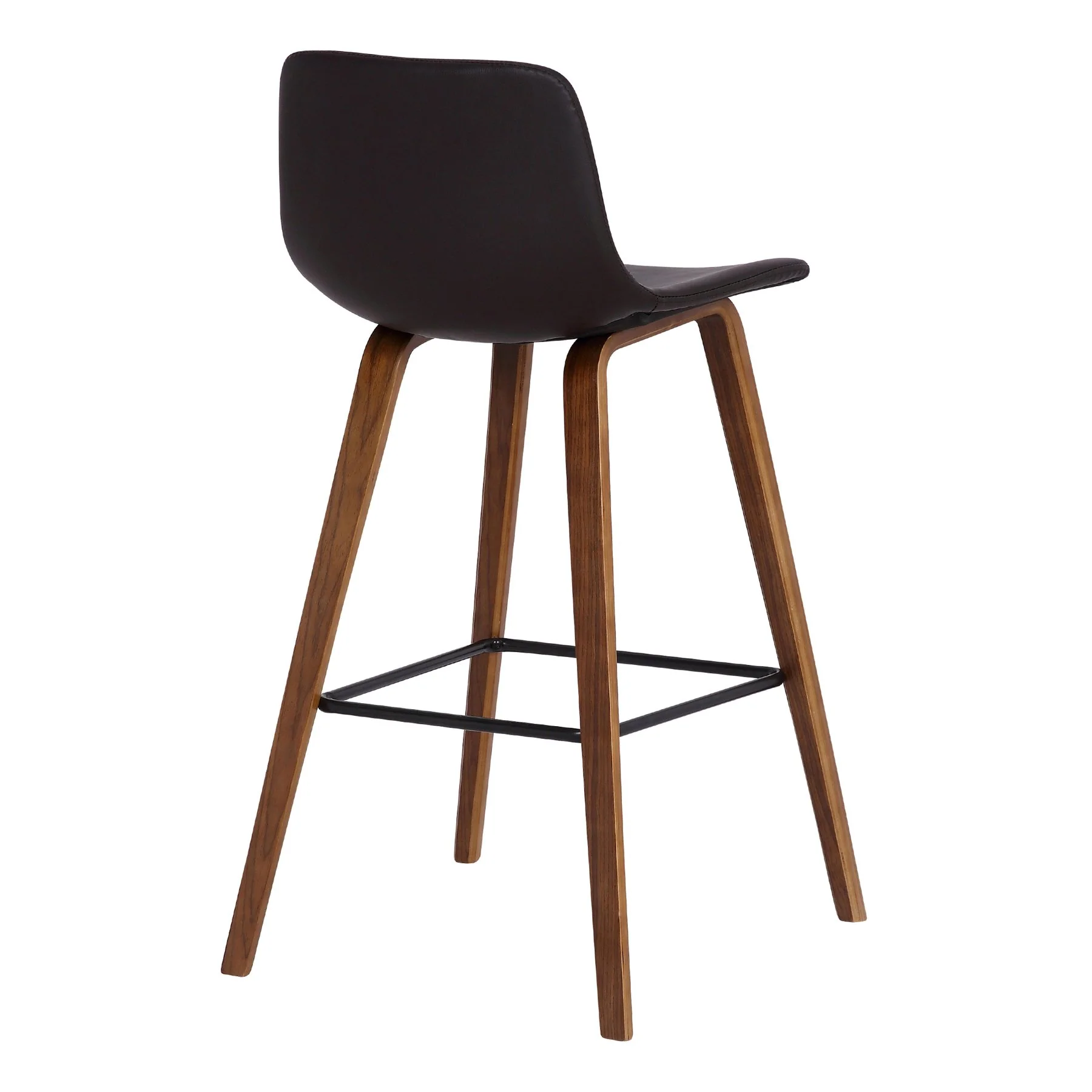 Maddie Contemporary 26" Barstool in Walnut Wood Finish and Brown Faux Leather - Image 4
