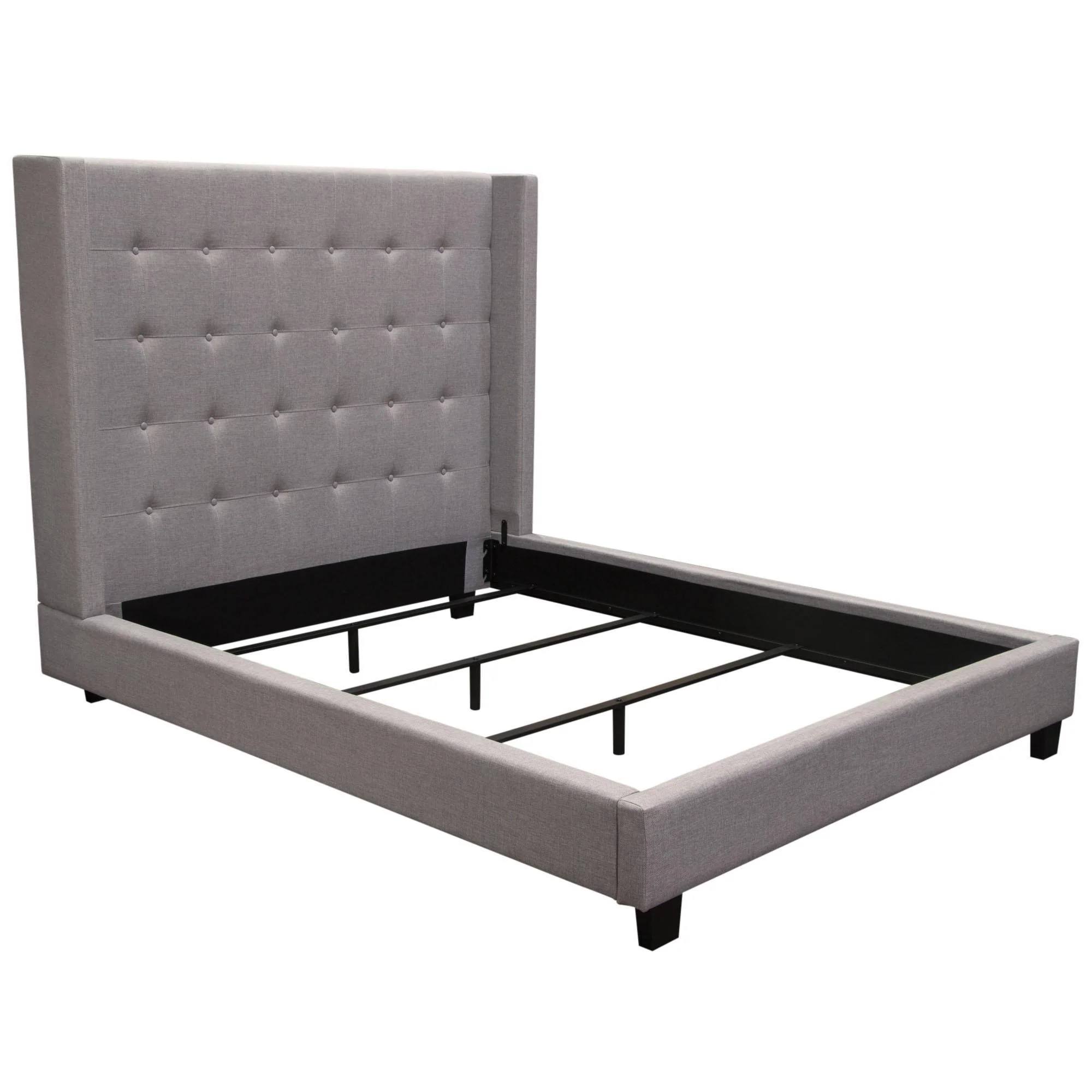 Madison Ave Tufted Wing Queen Bed in Light Grey Button Tufted Fabric by Diamond Sofa - Image 2