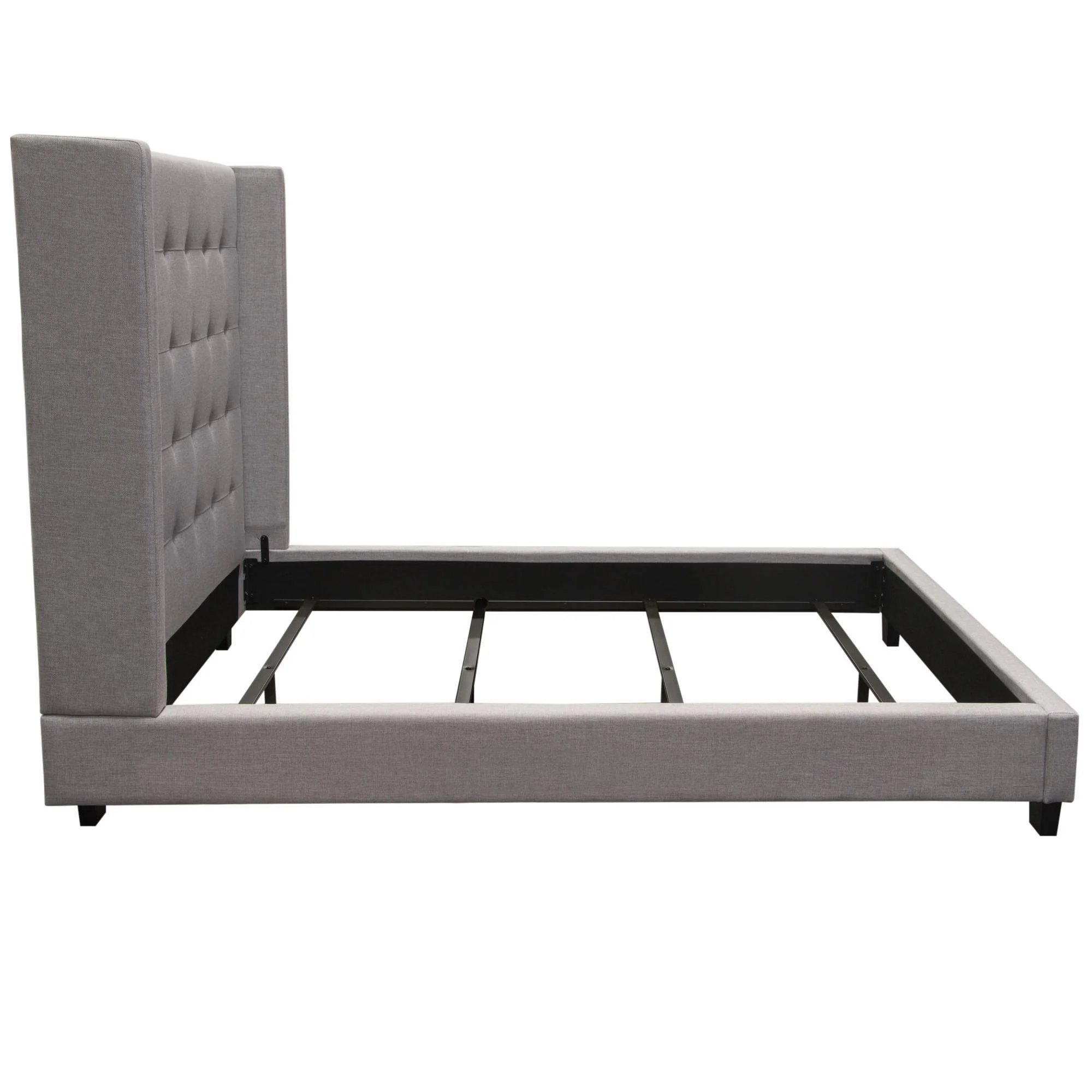 Madison Ave Tufted Wing Queen Bed in Light Grey Button Tufted Fabric by Diamond Sofa - Image 3