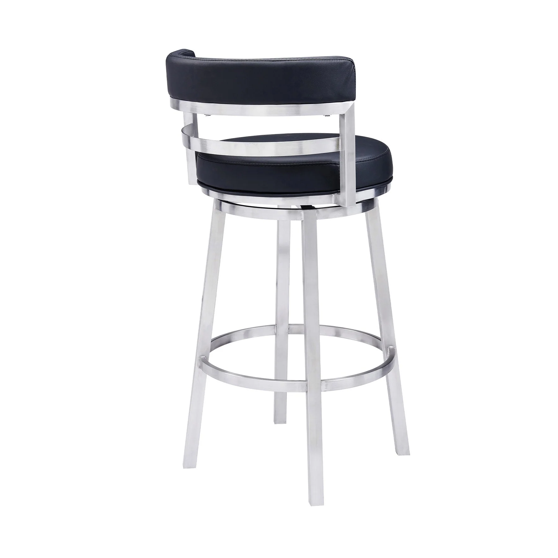 Madrid 26" Counter Height Swivel Black Faux Leather and Brushed Stainless Steel Bar Stool - Image 3