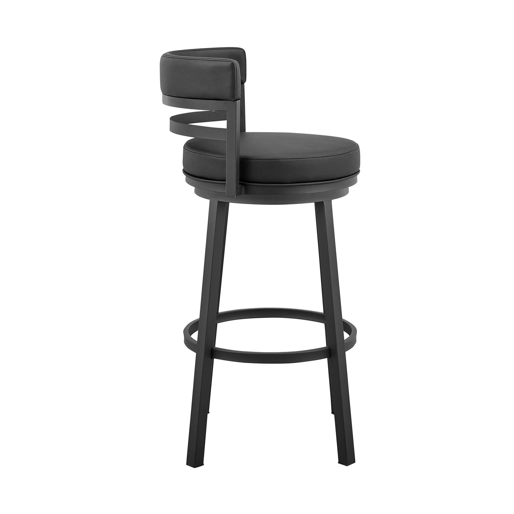 Madrid 26" Counter Height Swivel Black Faux Leather and Metal Bar Stool - Image 3
