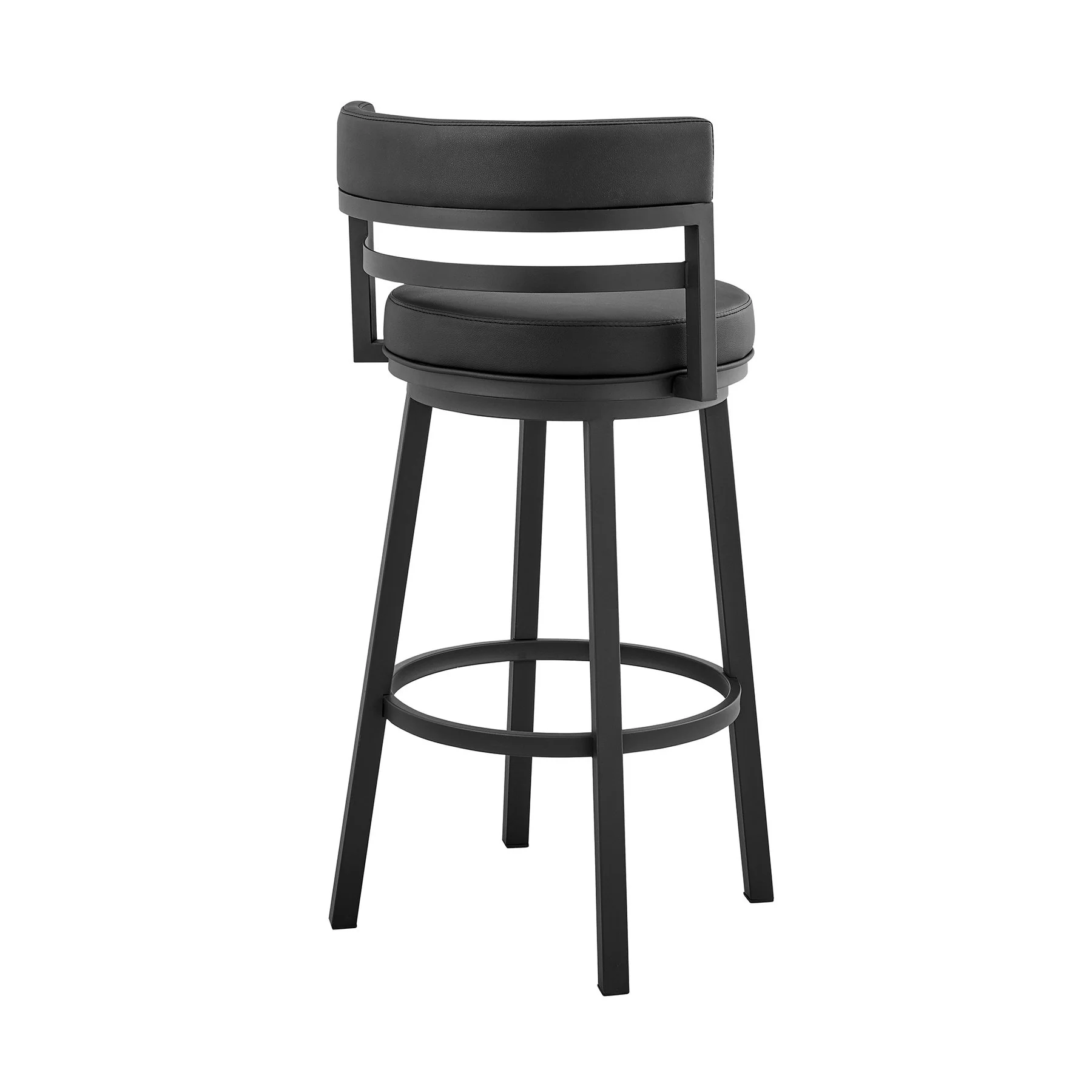 Madrid 26" Counter Height Swivel Black Faux Leather and Metal Bar Stool - Image 4
