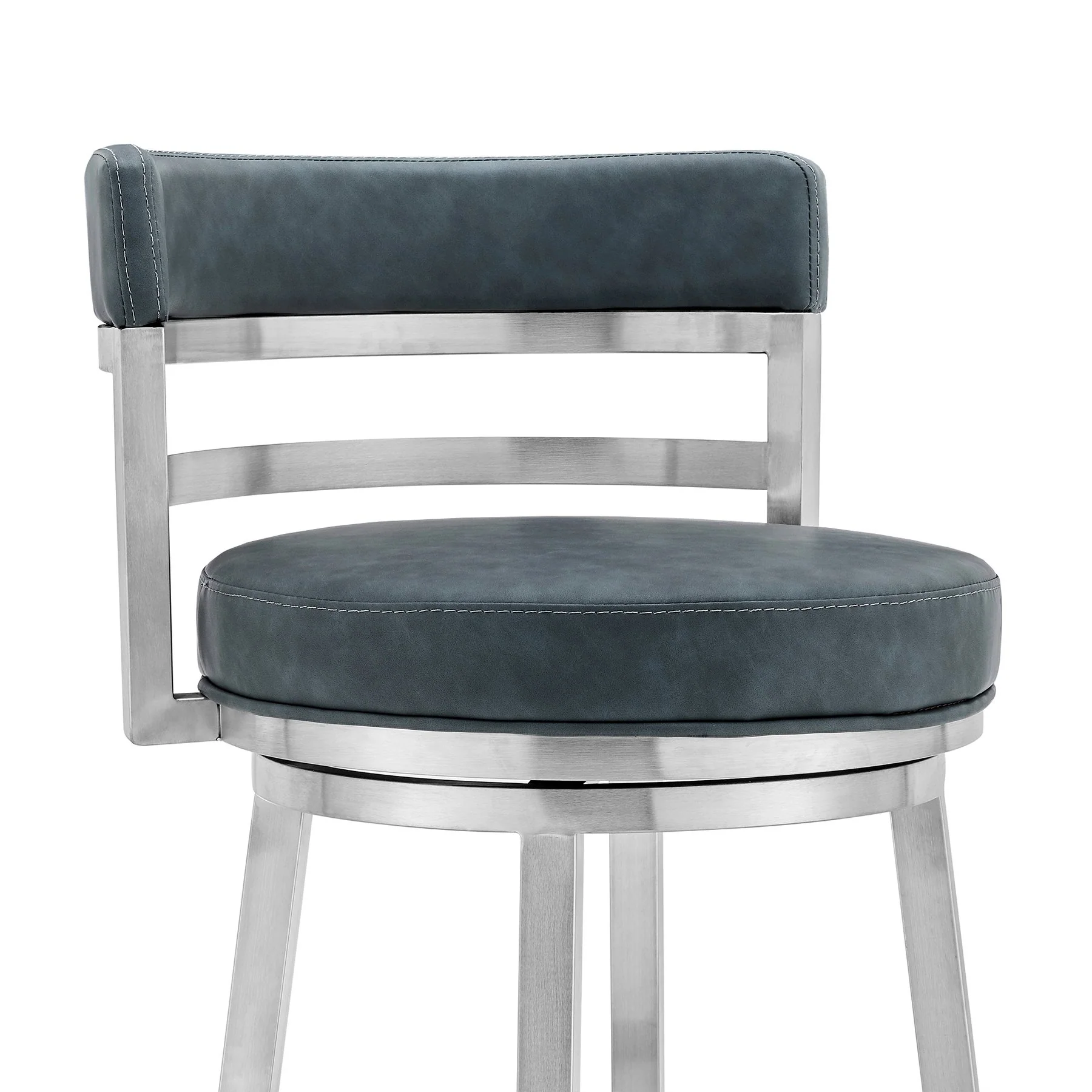 Madrid 26" Counter Height Swivel Blue Faux Leather and Brushed Stainless Steel Bar Stool - Image 4