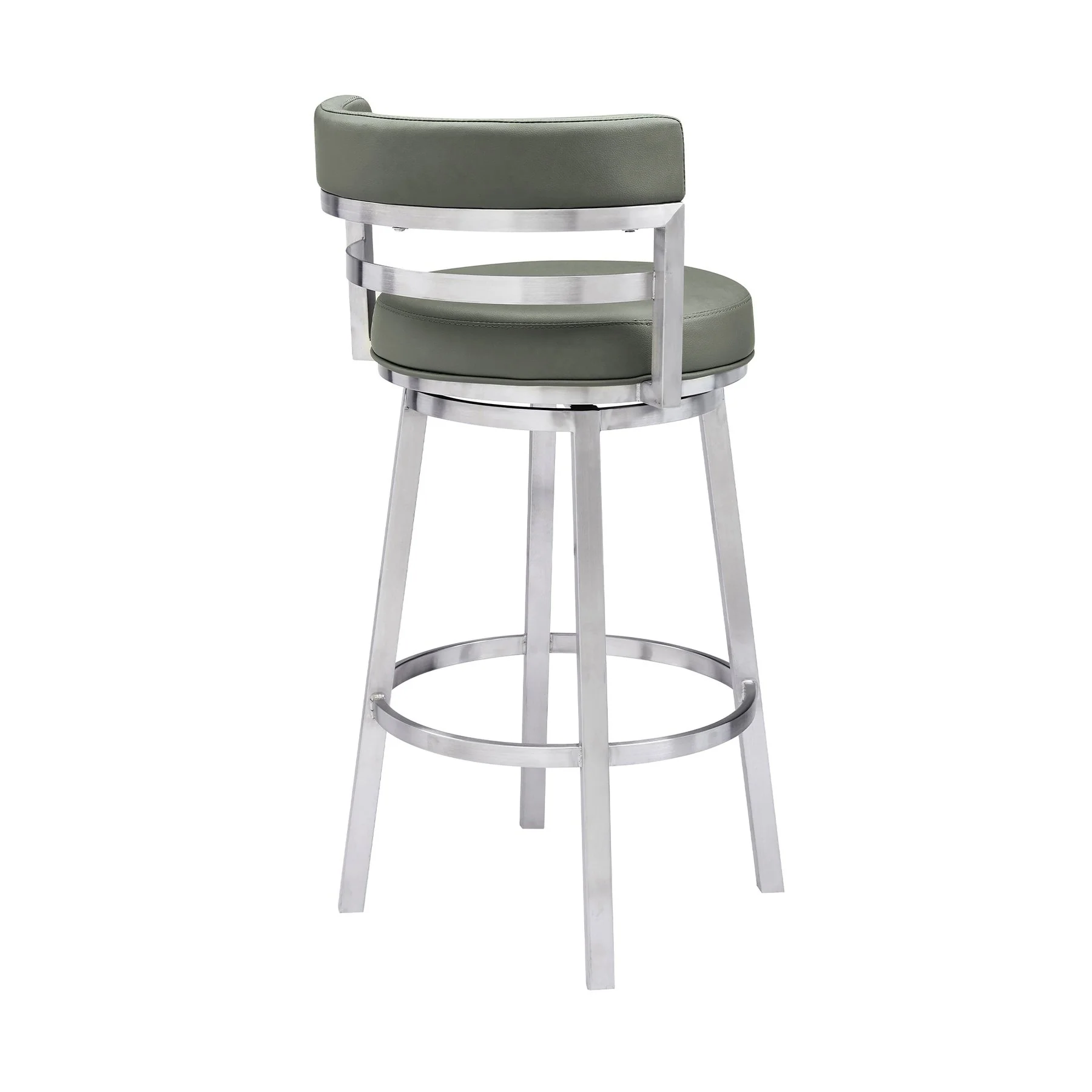 Madrid 26" Counter Height Swivel Gray Faux Leather and Brushed Stainless Steel Bar Stool - Image 3