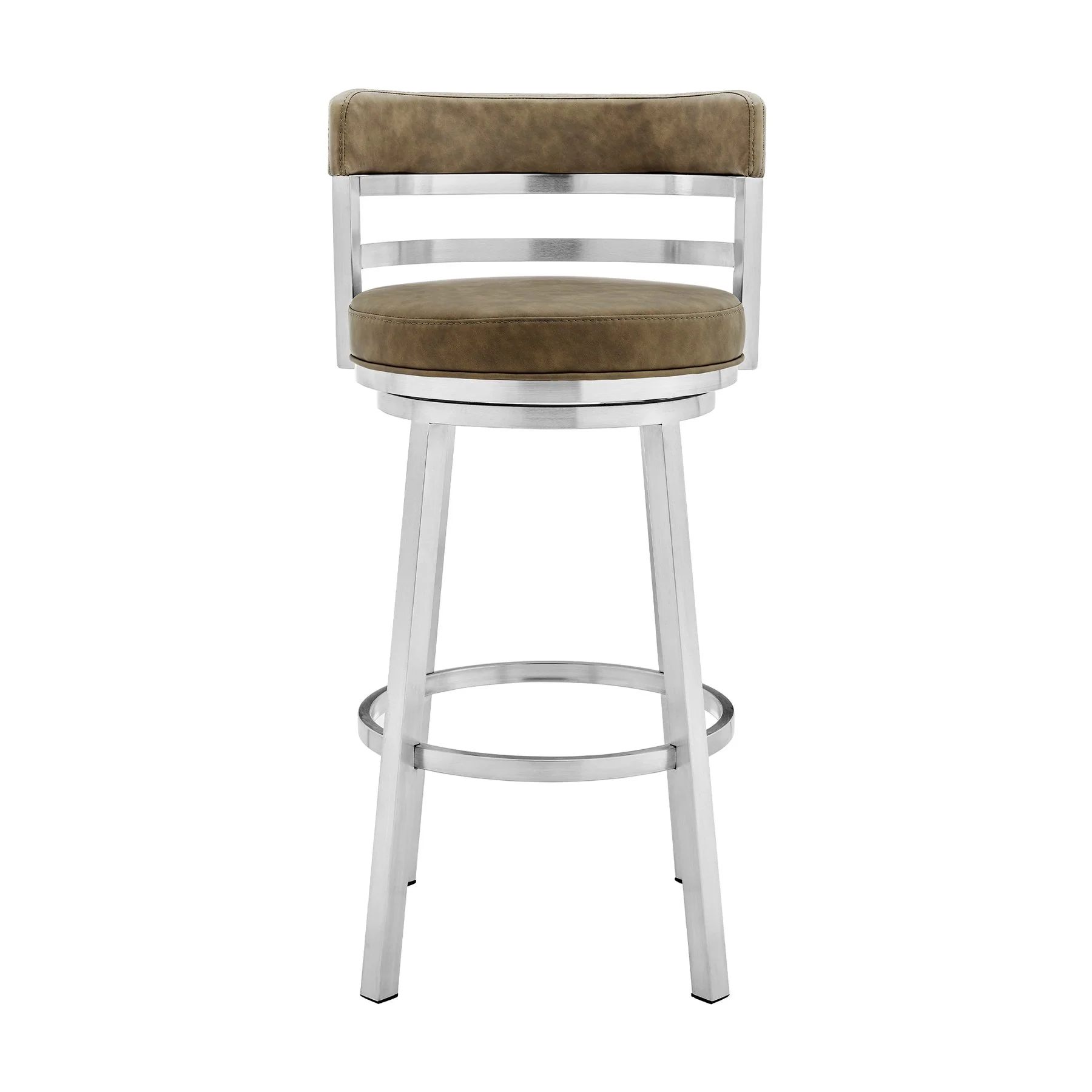 Madrid 26" Counter Height Swivel Green Faux Leather and Brushed Stainless Steel Bar Stool - Image 2