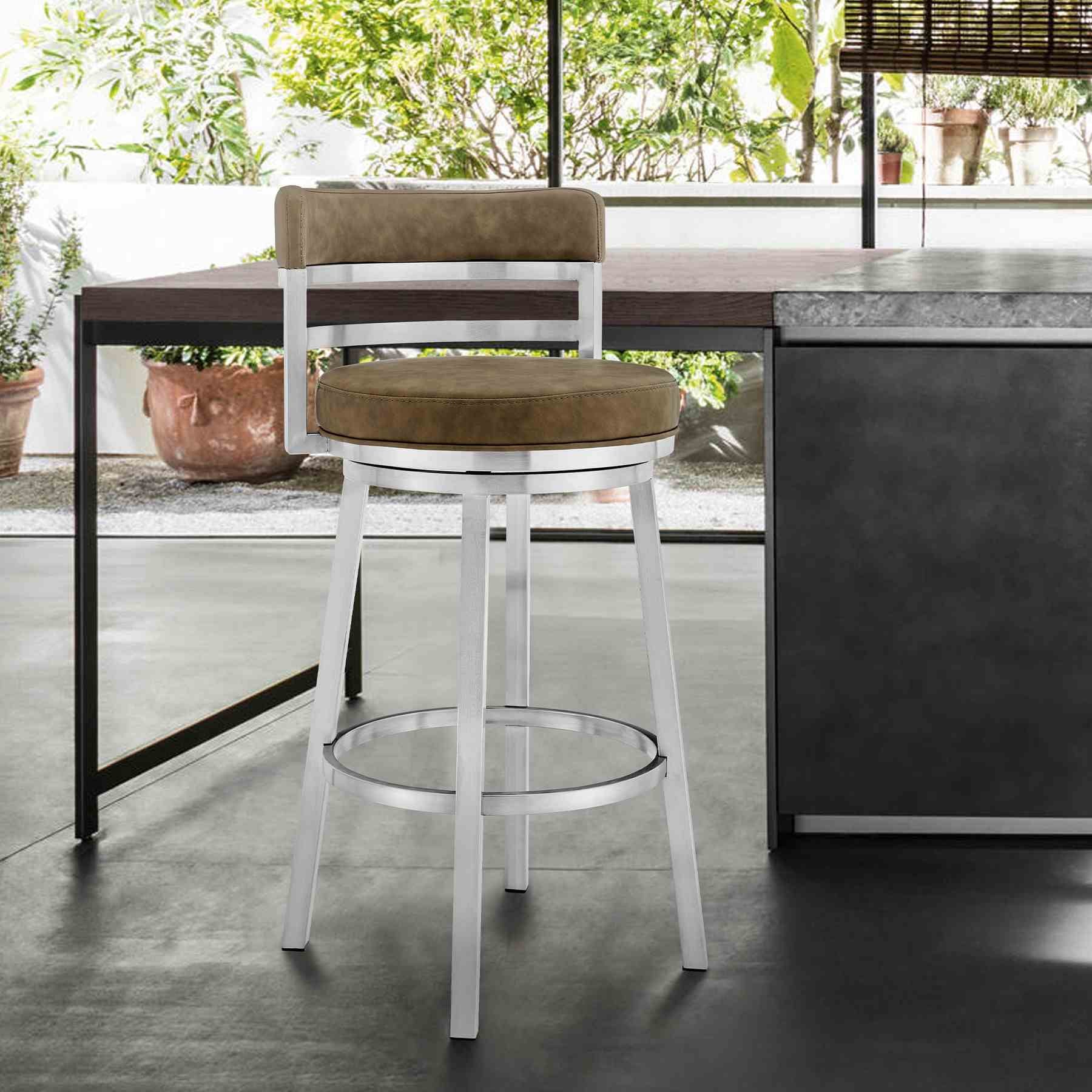 Madrid 26" Counter Height Swivel Green Faux Leather and Brushed Stainless Steel Bar Stool - Image 7