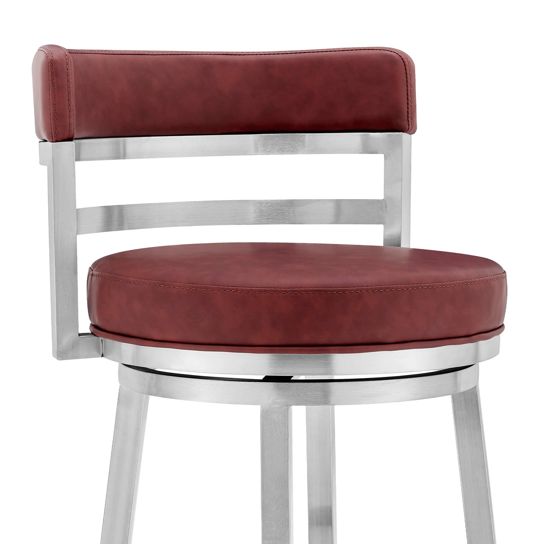 Madrid 26" Counter Height Swivel Red Faux Leather and Brushed Stainless Steel Bar Stool - Image 4