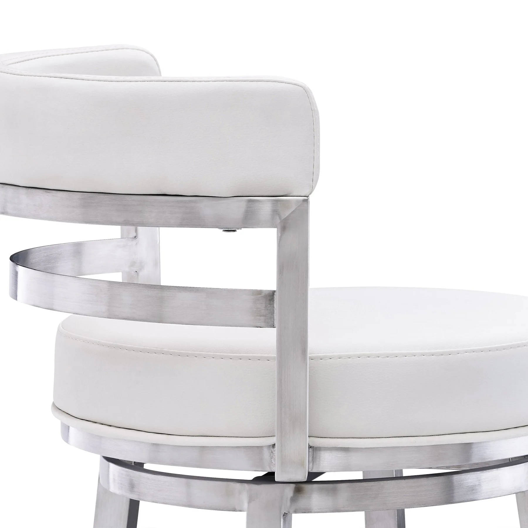 Madrid 26" Counter Height Swivel White Faux Leather and Brushed Stainless Steel Bar Stool - Image 5