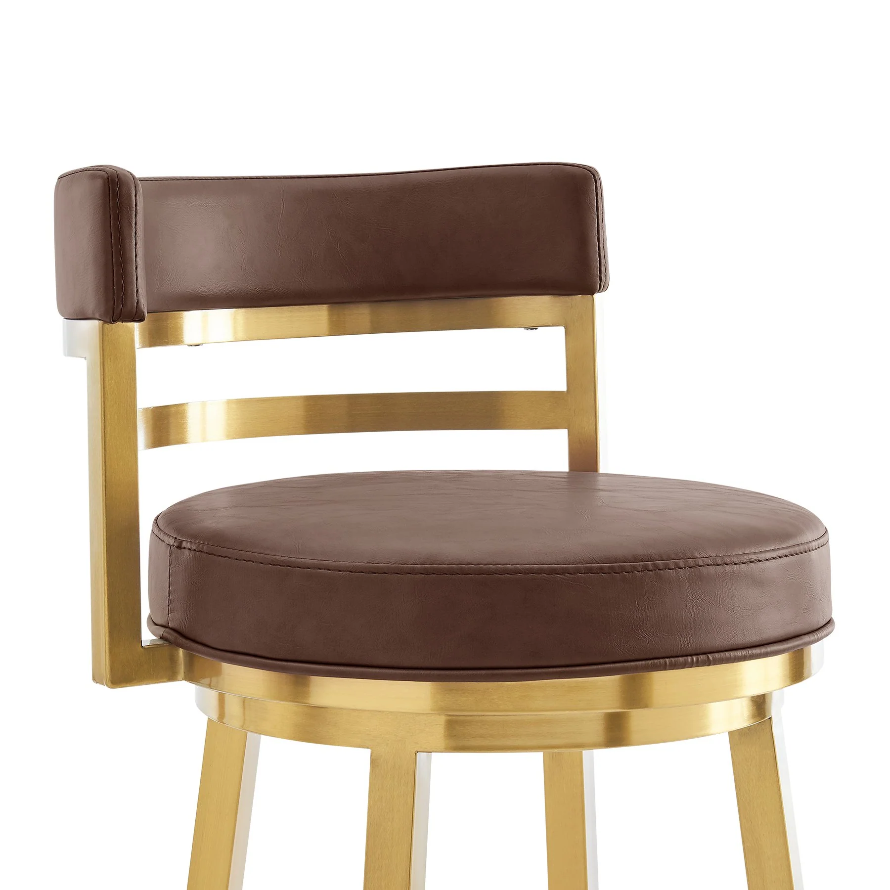 Madrid 26" Swivel Counter Stool in Gold Brushed Stainless Steel with Vintage Coffee Faux Leather - Image 4