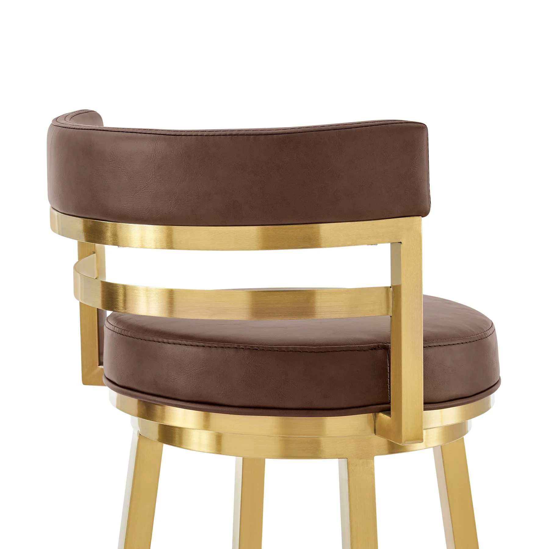 Madrid 26" Swivel Counter Stool in Gold Brushed Stainless Steel with Vintage Coffee Faux Leather - Image 5