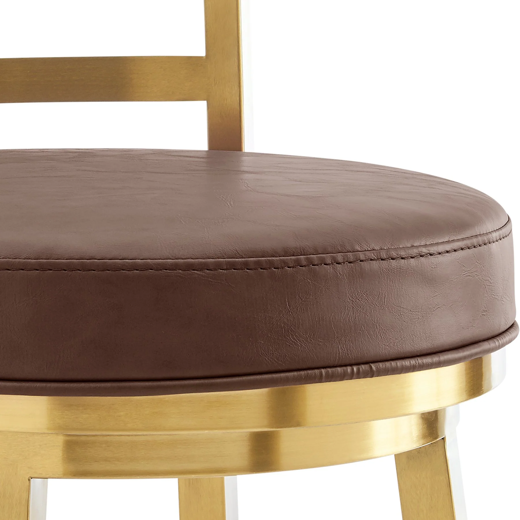 Madrid 26" Swivel Counter Stool in Gold Brushed Stainless Steel with Vintage Coffee Faux Leather - Image 6