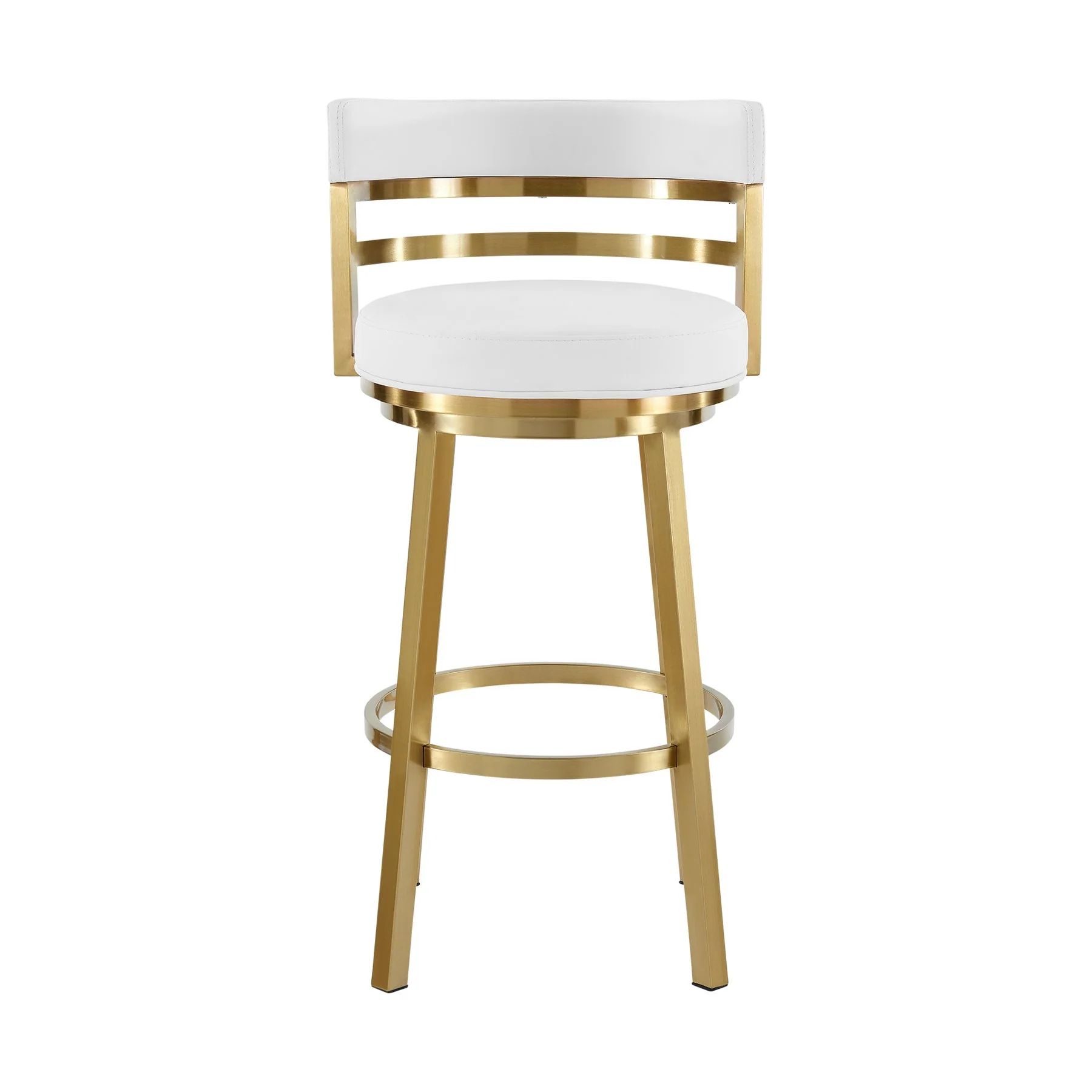 Madrid 26" Swivel Counter Stool in Gold Brushed Stainless Steel with White Faux Leather - Image 2