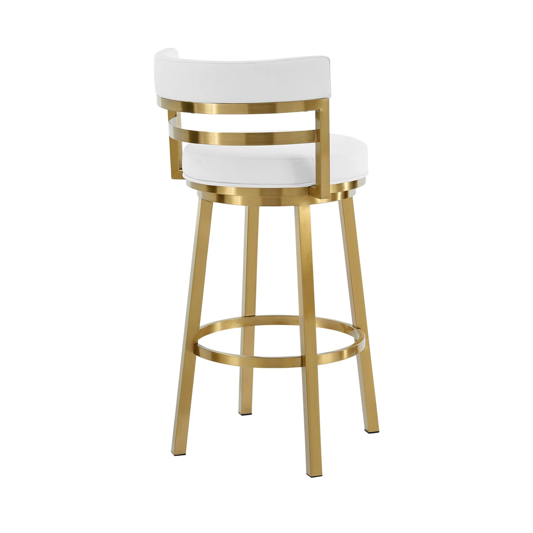 Madrid 26" Swivel Counter Stool in Gold Brushed Stainless Steel with White Faux Leather - Image 3