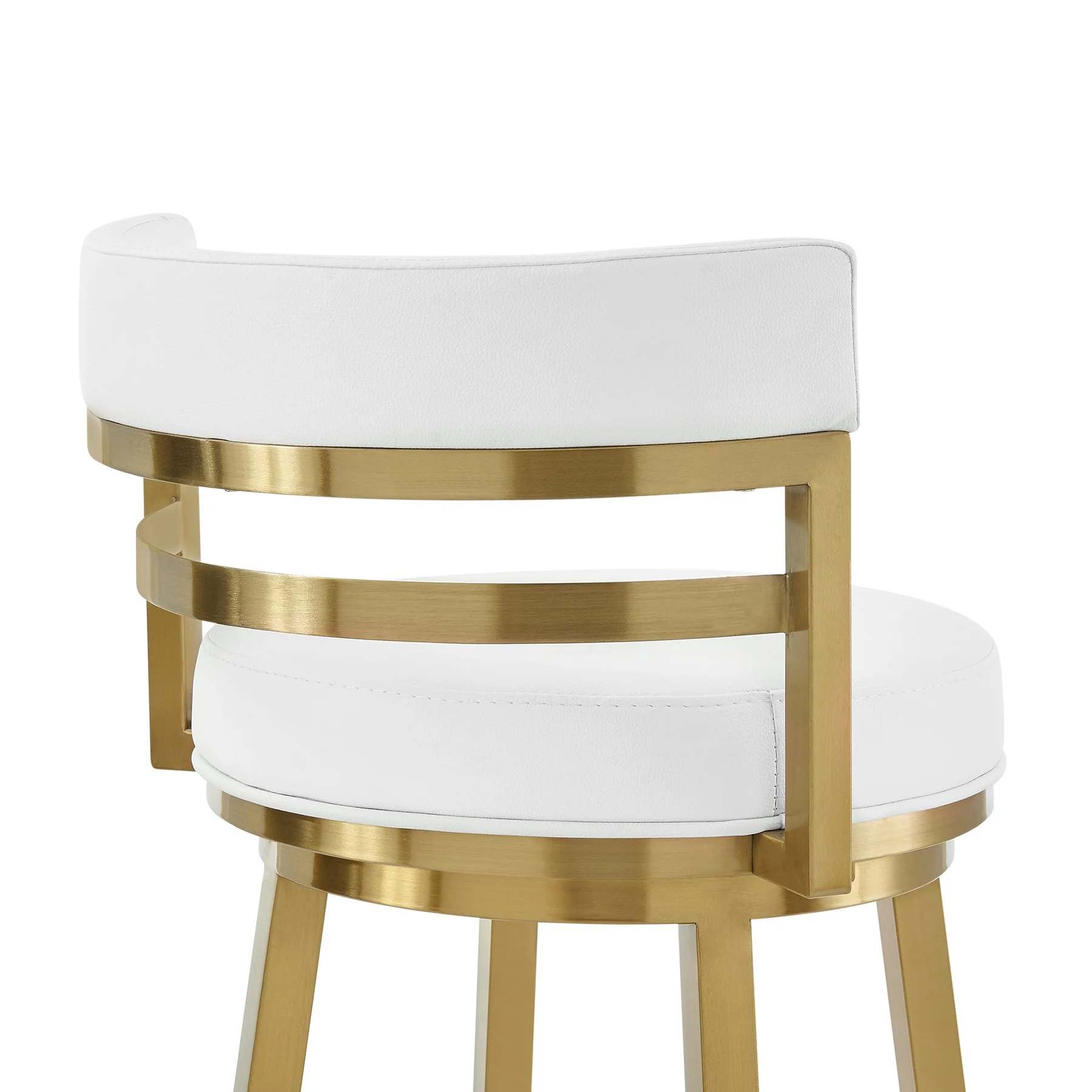 Madrid 26" Swivel Counter Stool in Gold Brushed Stainless Steel with White Faux Leather - Image 5