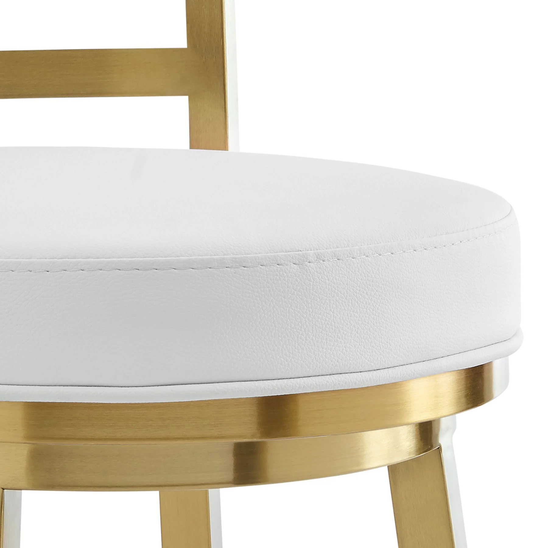 Madrid 26" Swivel Counter Stool in Gold Brushed Stainless Steel with White Faux Leather - Image 6
