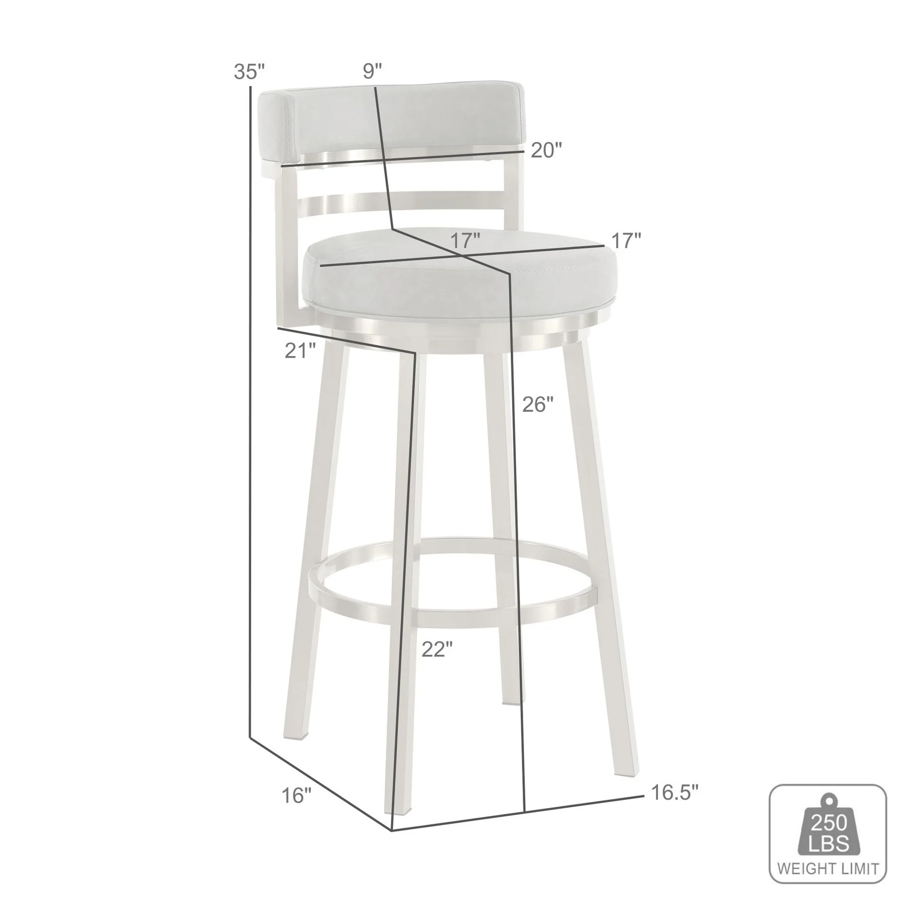 Madrid 26" Swivel Counter Stool in Gold Brushed Stainless Steel with White Faux Leather - Image 9