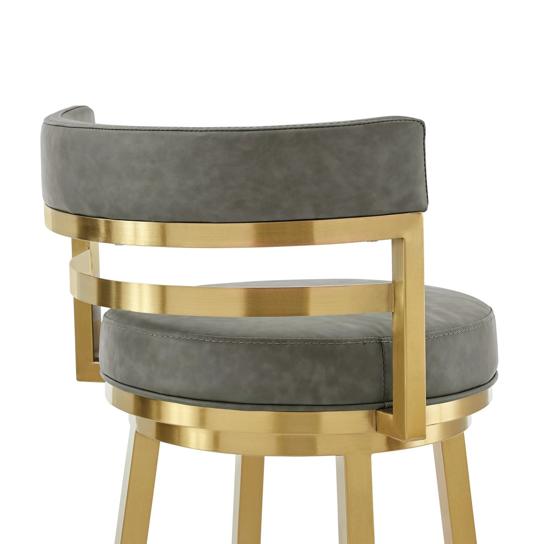 Madrid 26" Swivel Counter Stool with Gold Brushed Stainless Steel and Vintage Gray Faux Leather - Image 5