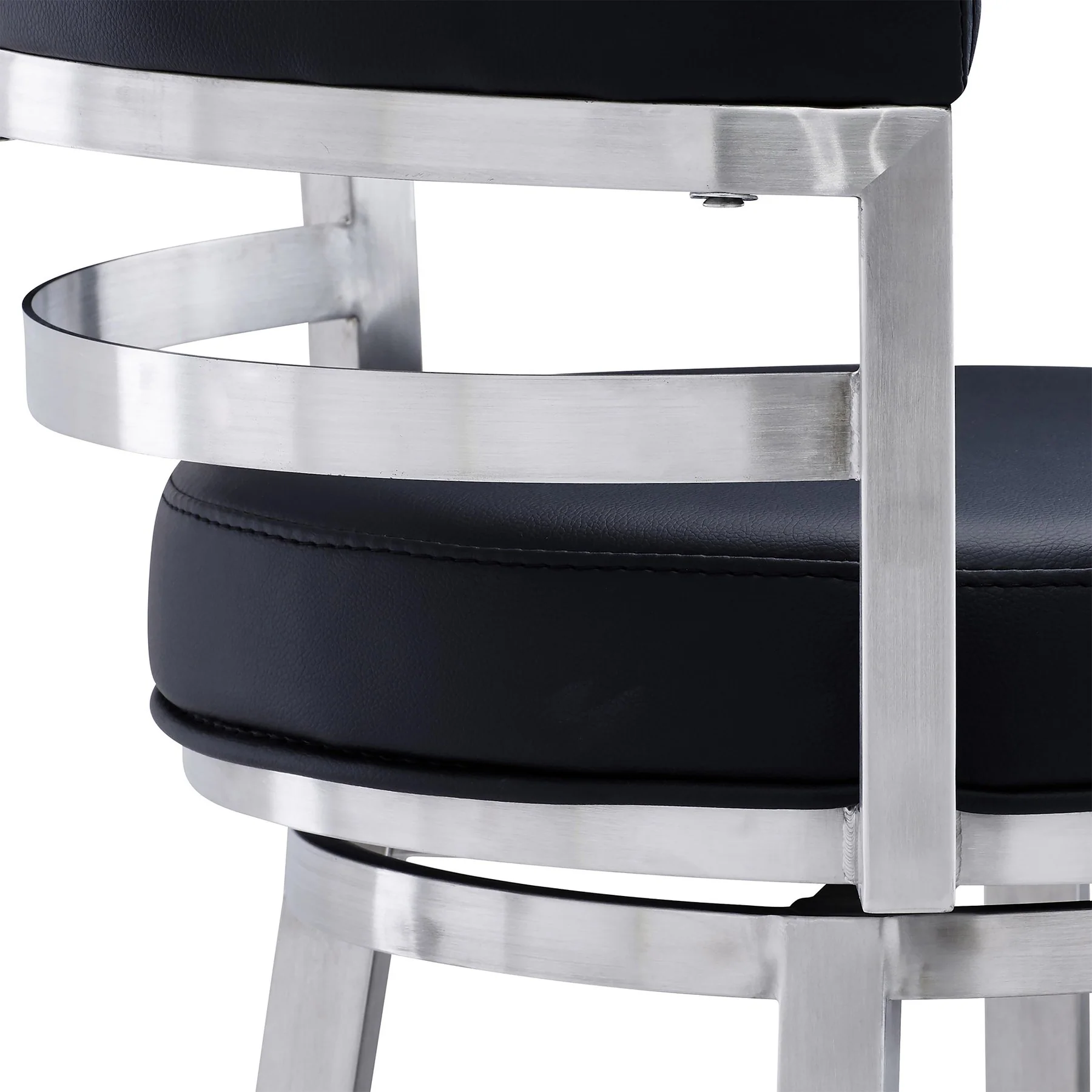 Madrid 30" Bar Height Swivel Black Faux Leather and Brushed Stainless Steel Bar Stool - Image 5