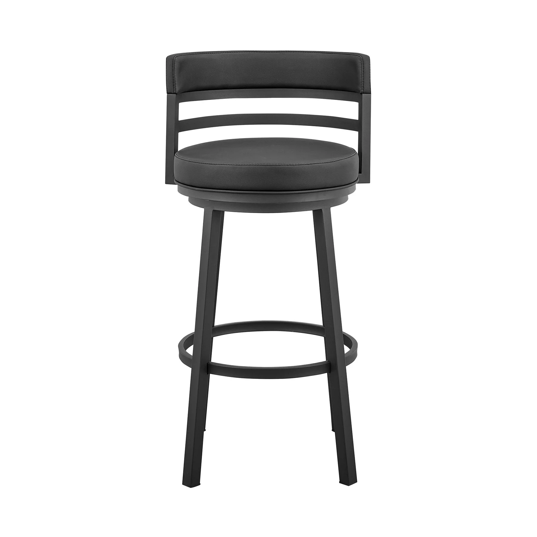 Madrid 30" Bar Height Swivel Black Faux Leather and Metal Bar Stool - Image 2