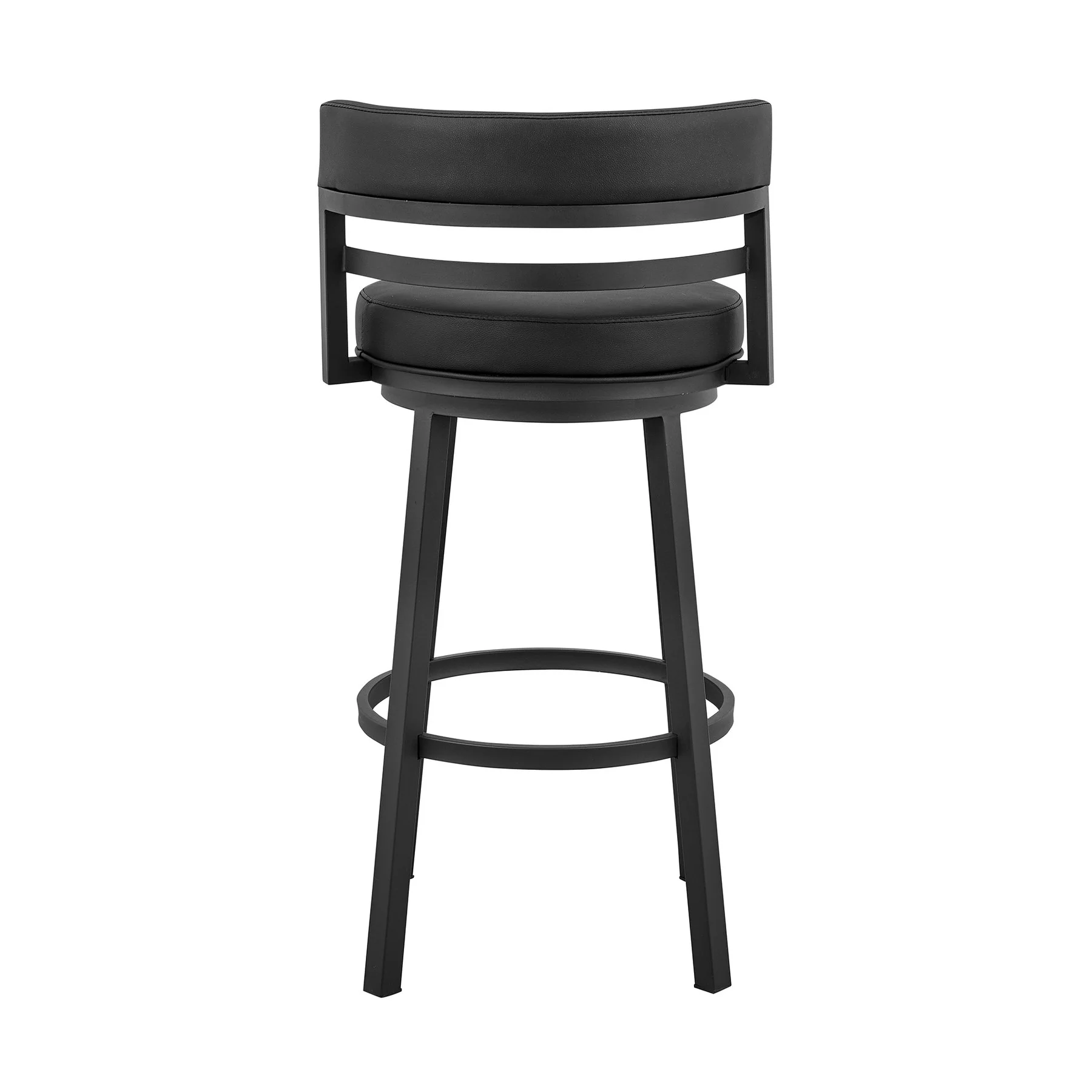 Madrid 30" Bar Height Swivel Black Faux Leather and Metal Bar Stool - Image 5