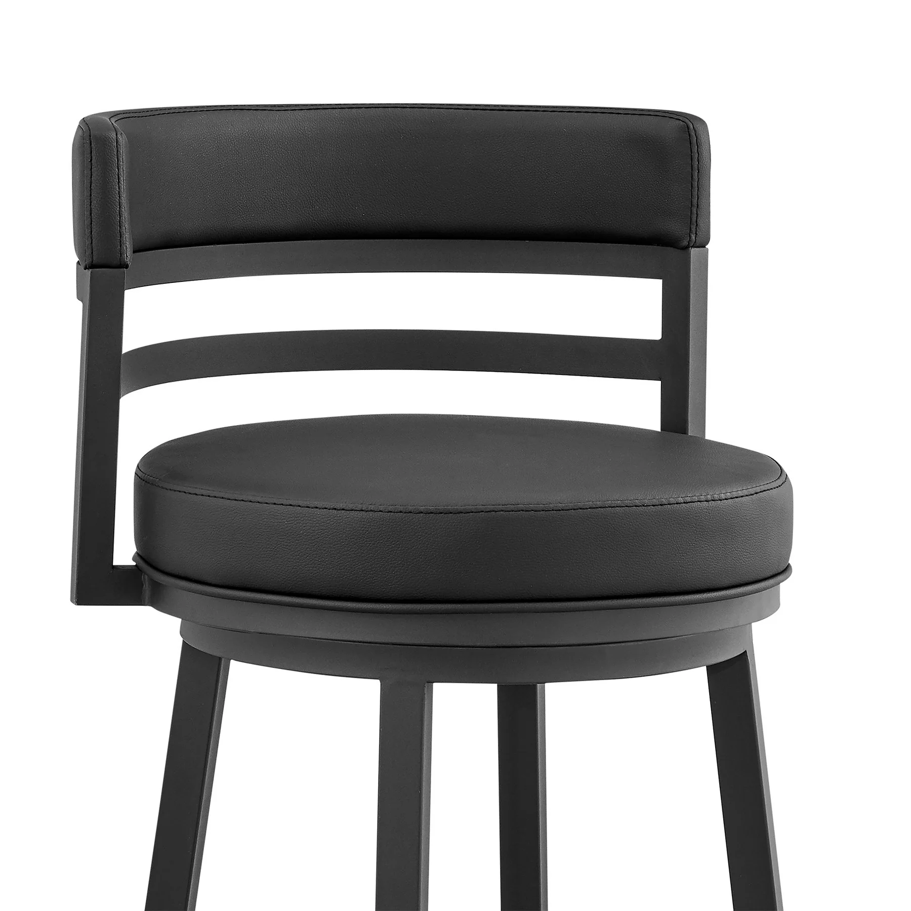 Madrid 30" Bar Height Swivel Black Faux Leather and Metal Bar Stool - Image 6