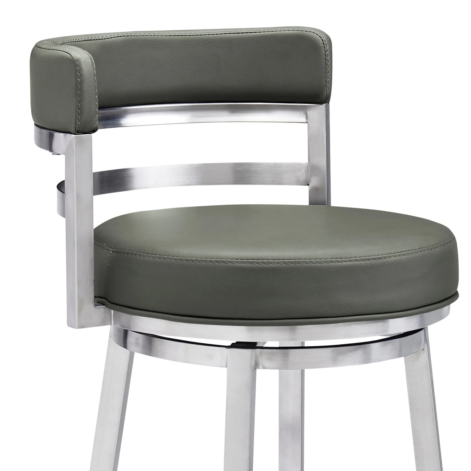Madrid 30" Bar Height Swivel Gray Faux Leather and Brushed Stainless Steel Bar Stool - Image 4