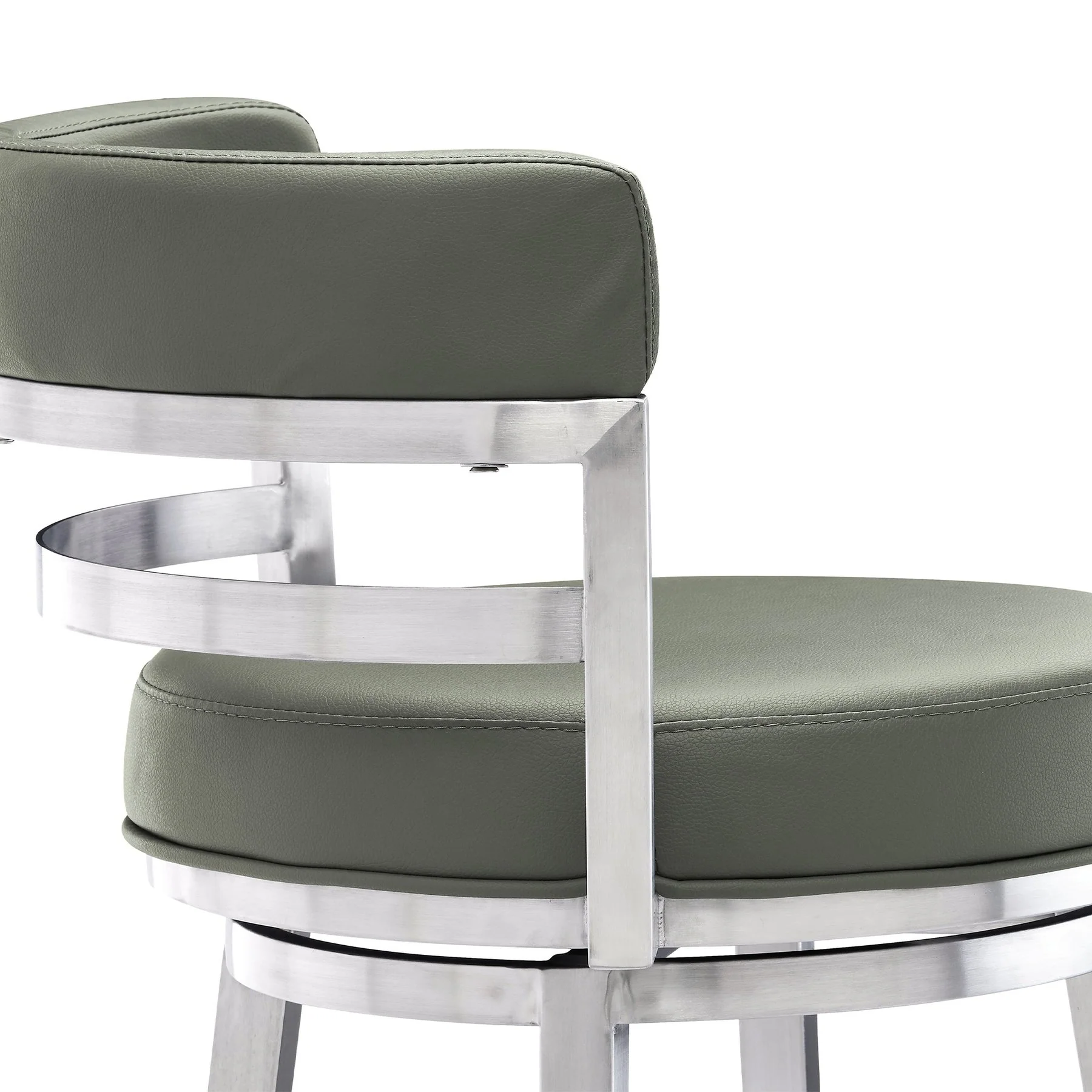 Madrid 30" Bar Height Swivel Gray Faux Leather and Brushed Stainless Steel Bar Stool - Image 5