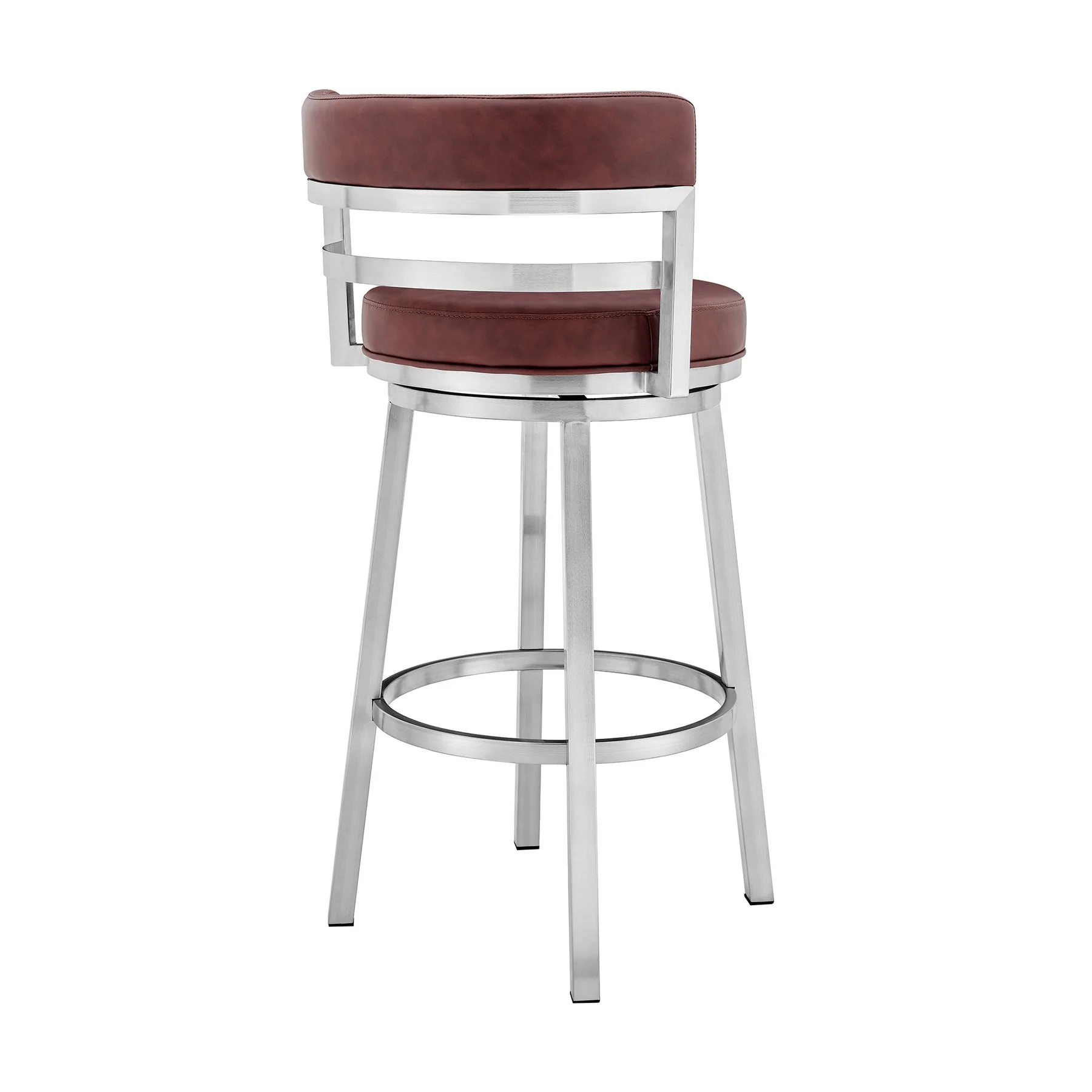 Madrid 30" Bar Height Swivel Red Faux Leather and Brushed Stainless Steel Bar Stool - Image 3